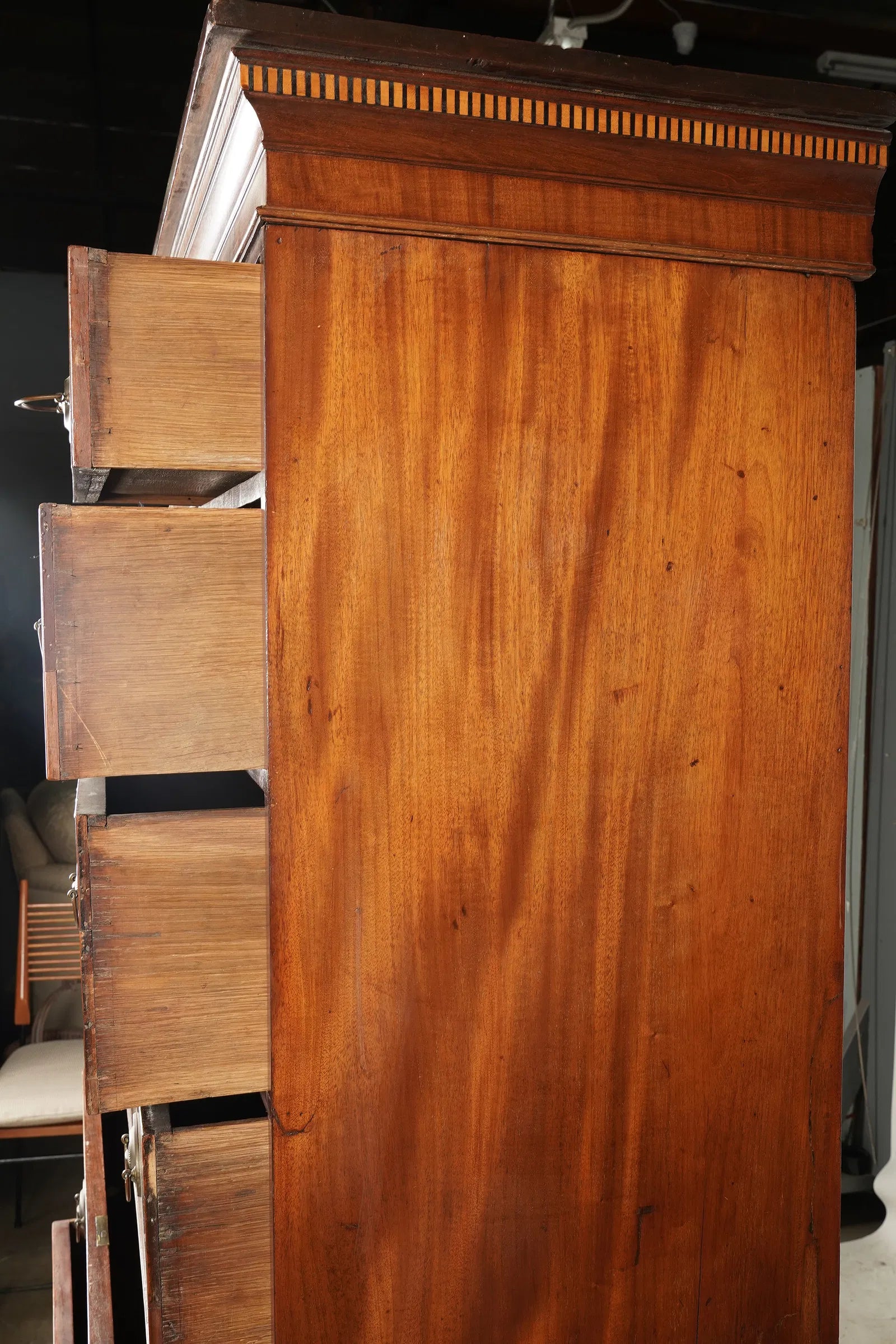 AF4-042: Antique American Federal Mahogany Hepplewhite Style Chest on Chest Circa 1800