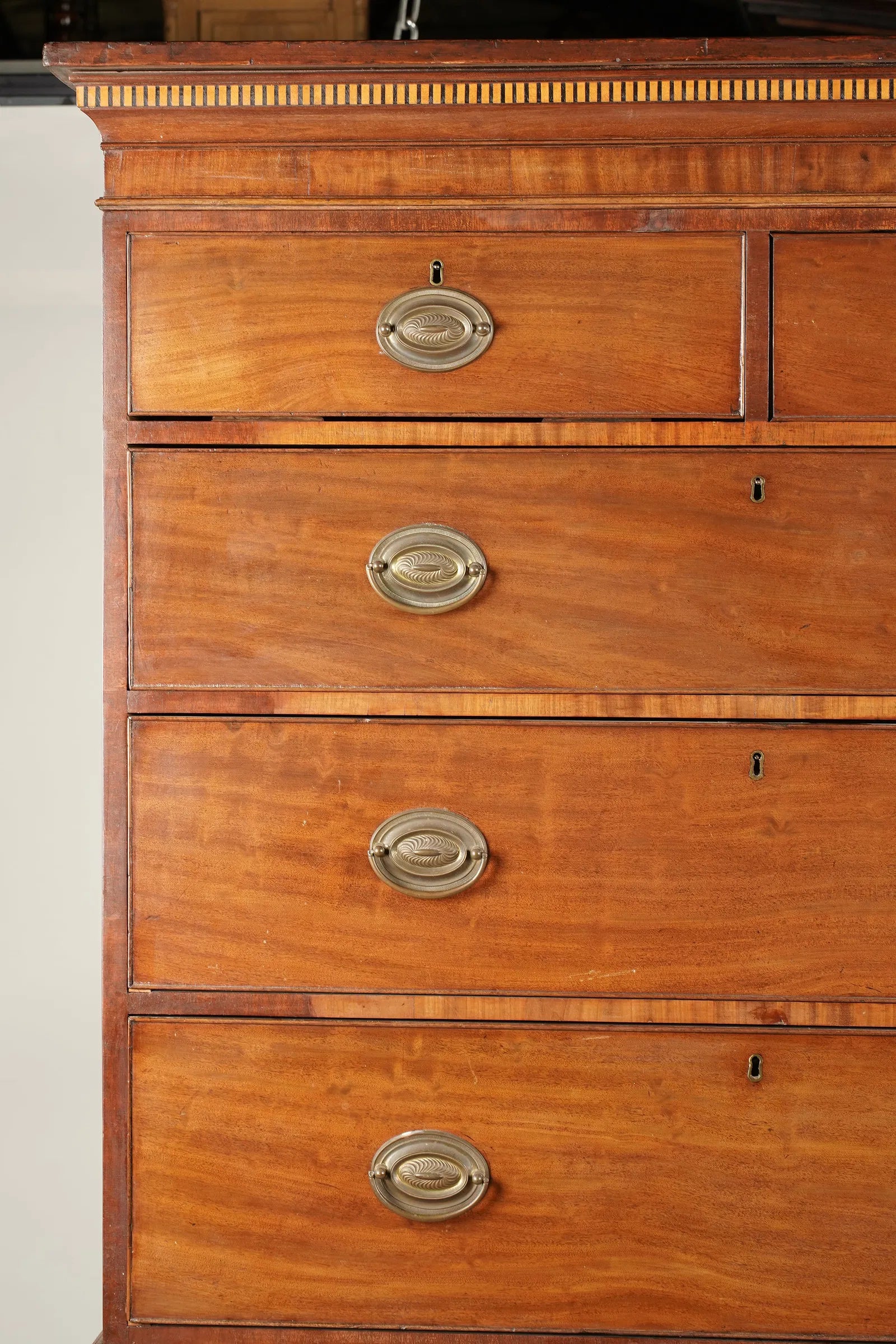 AF4-042: Antique American Federal Mahogany Hepplewhite Style Chest on Chest Circa 1800
