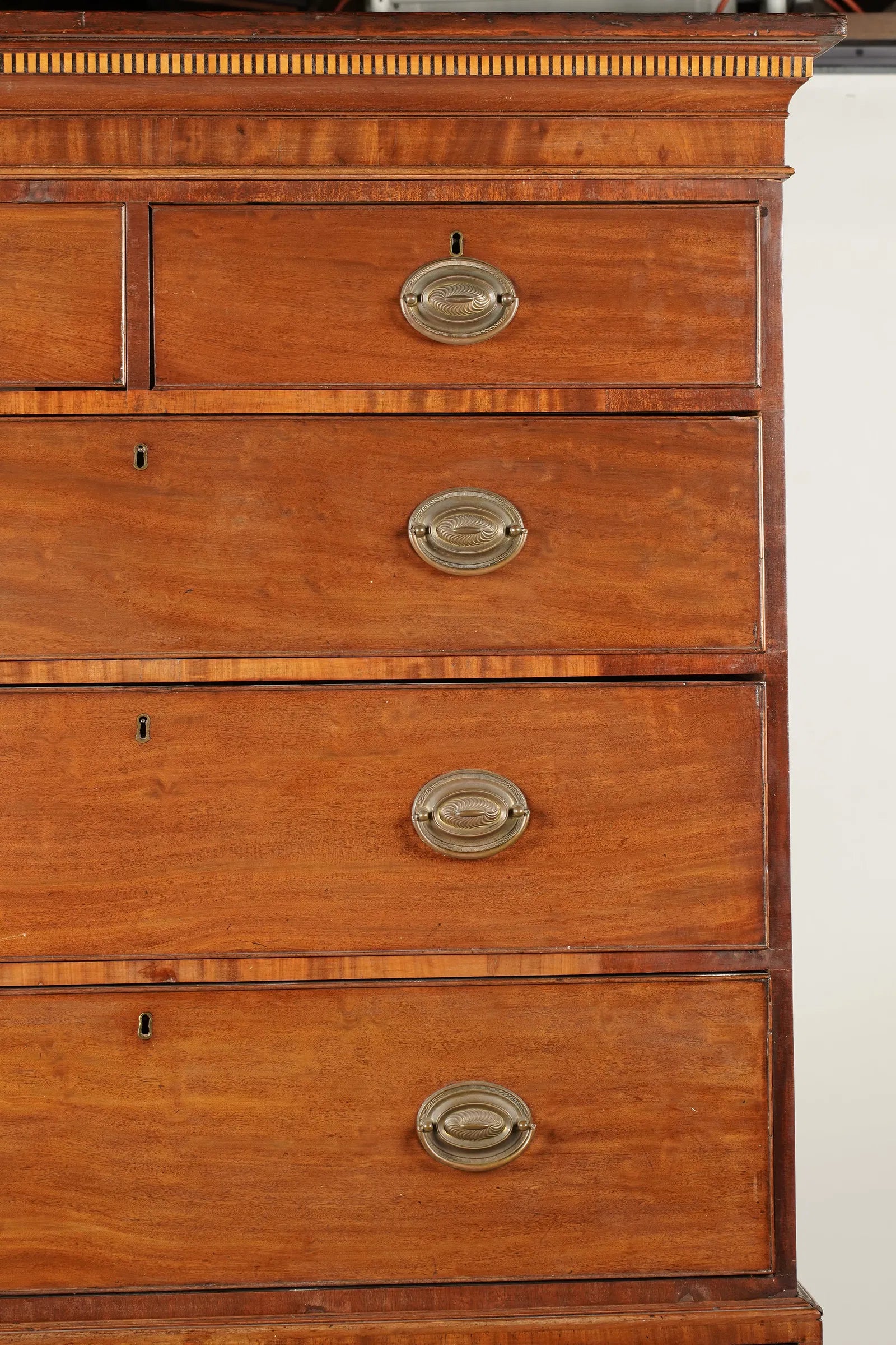 AF4-042: Antique American Federal Mahogany Hepplewhite Style Chest on Chest Circa 1800