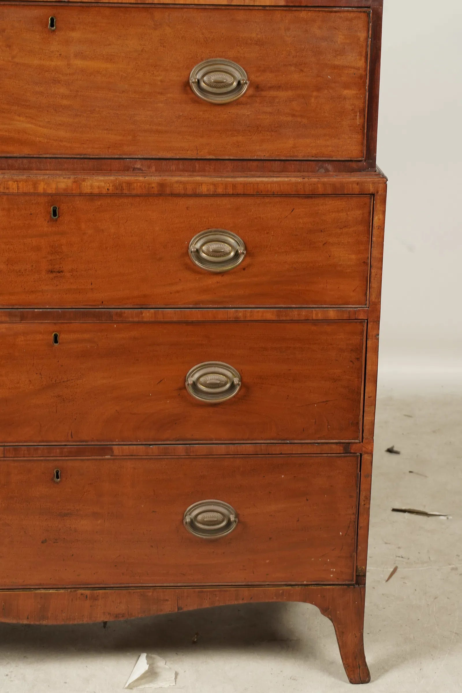 AF4-042: Antique American Federal Mahogany Hepplewhite Style Chest on Chest Circa 1800