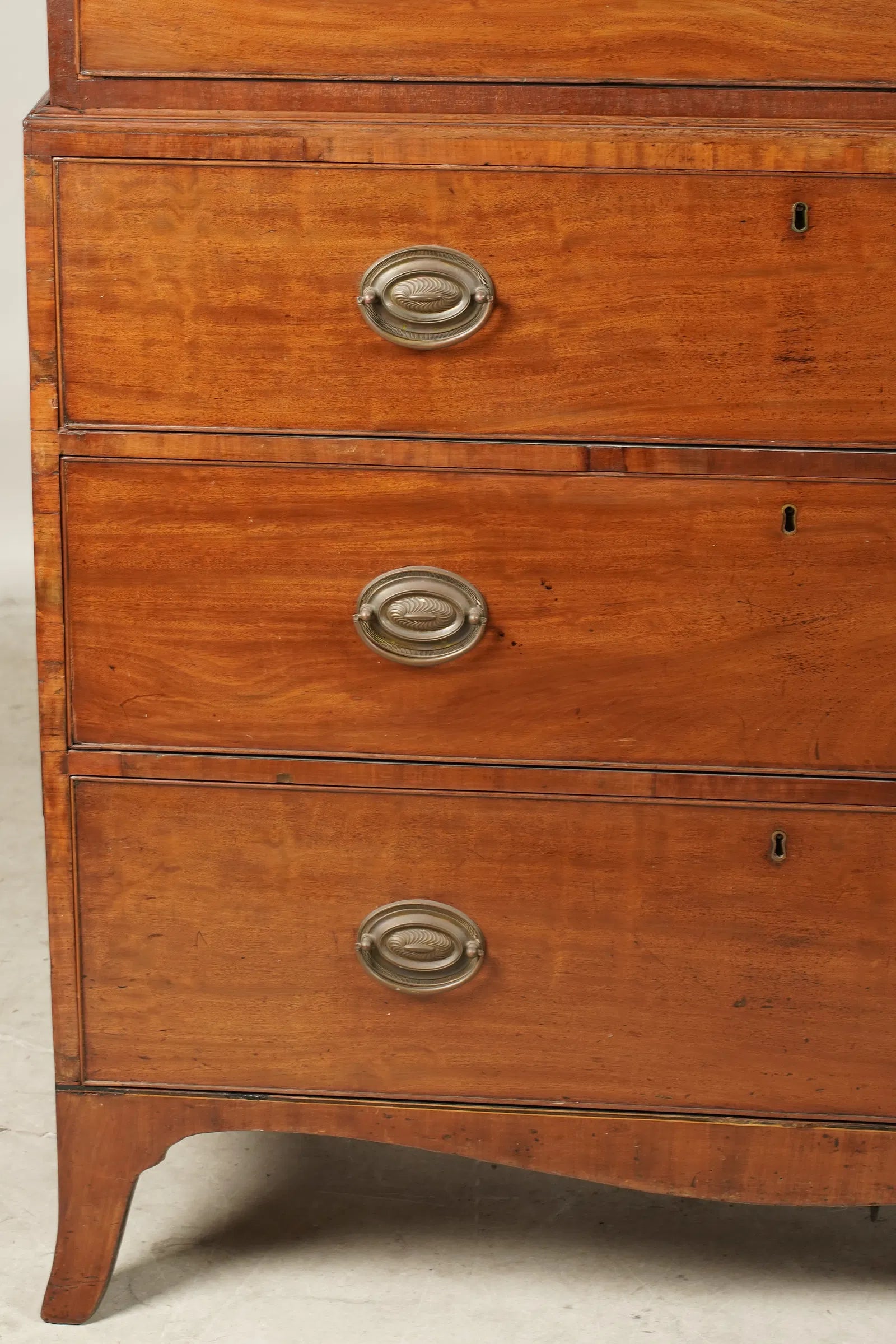AF4-042: Antique American Federal Mahogany Hepplewhite Style Chest on Chest Circa 1800