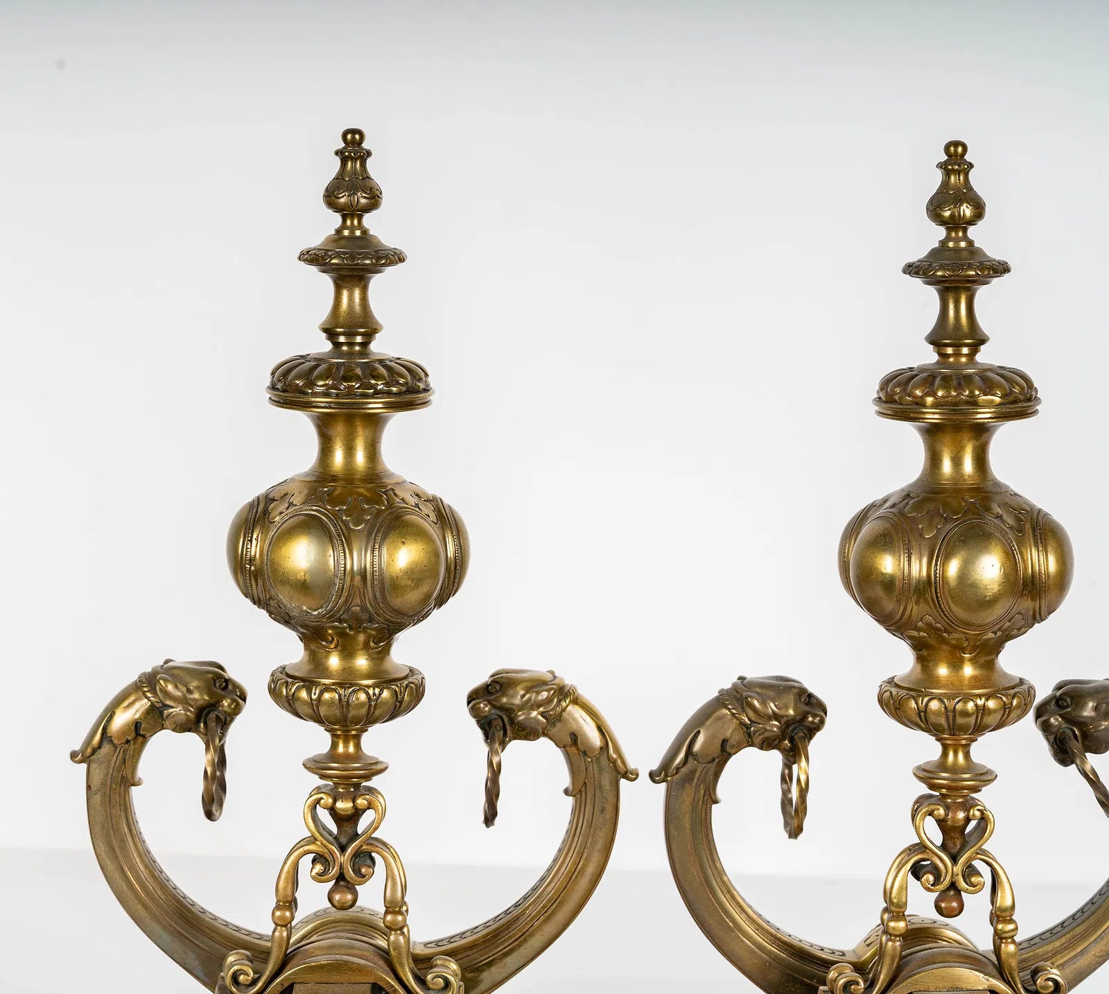 AA3-020: Pair of Early 19th Century English Regency Finely Crafted Brass Andirons
