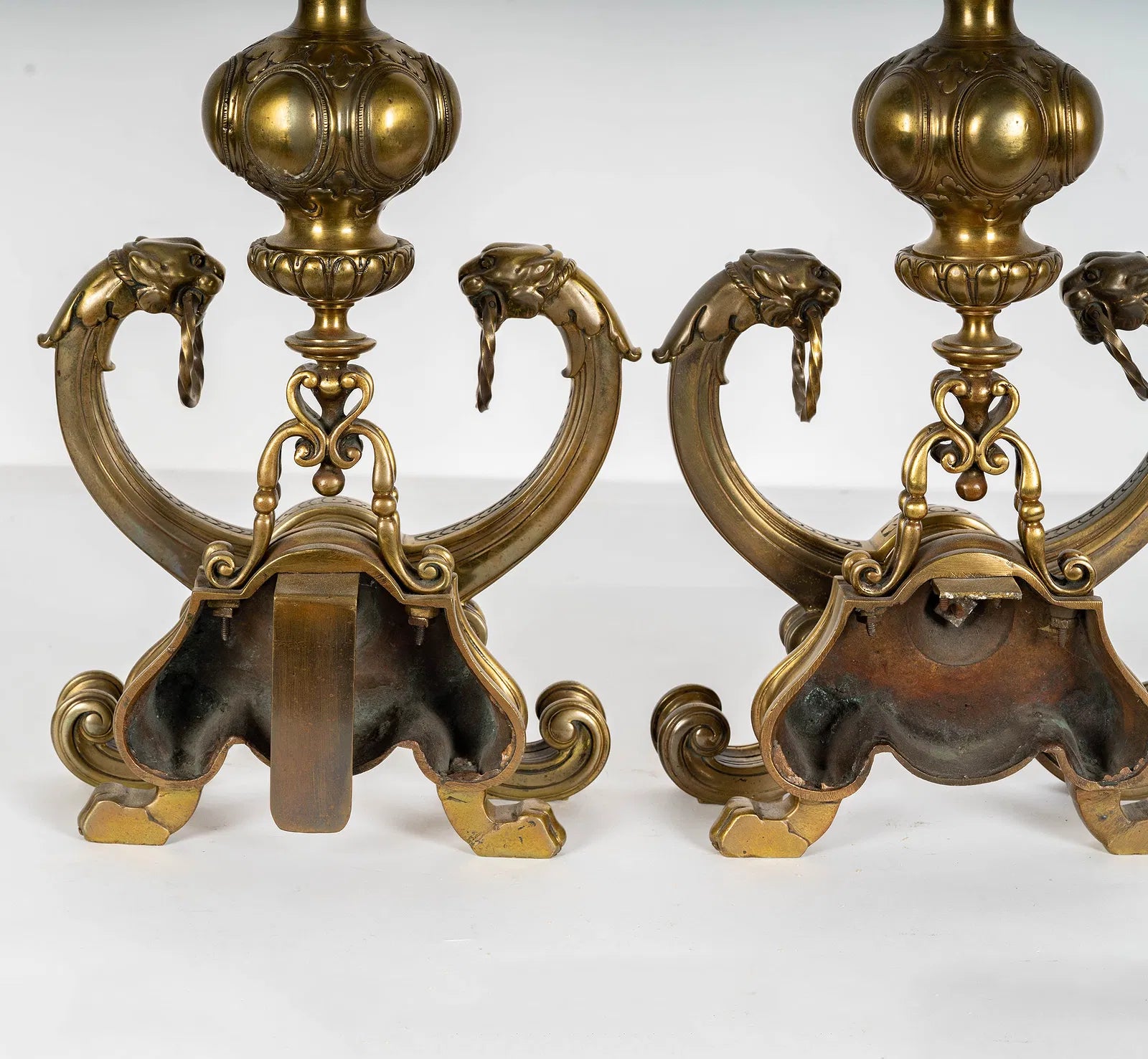 AA3-020: Pair of Early 19th Century English Regency Finely Crafted Brass Andirons