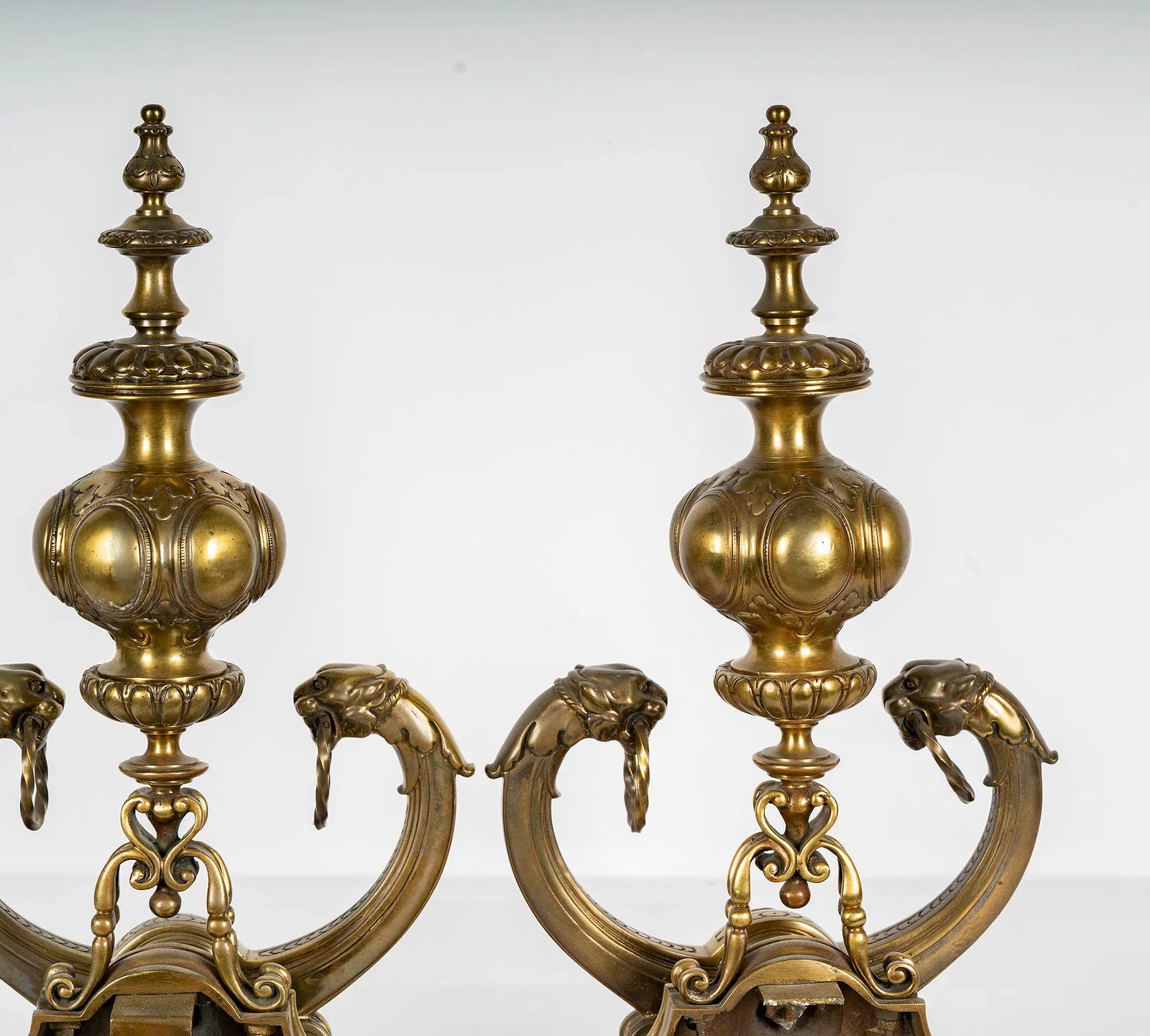 AA3-020: Pair of Early 19th Century English Regency Finely Crafted Brass Andirons