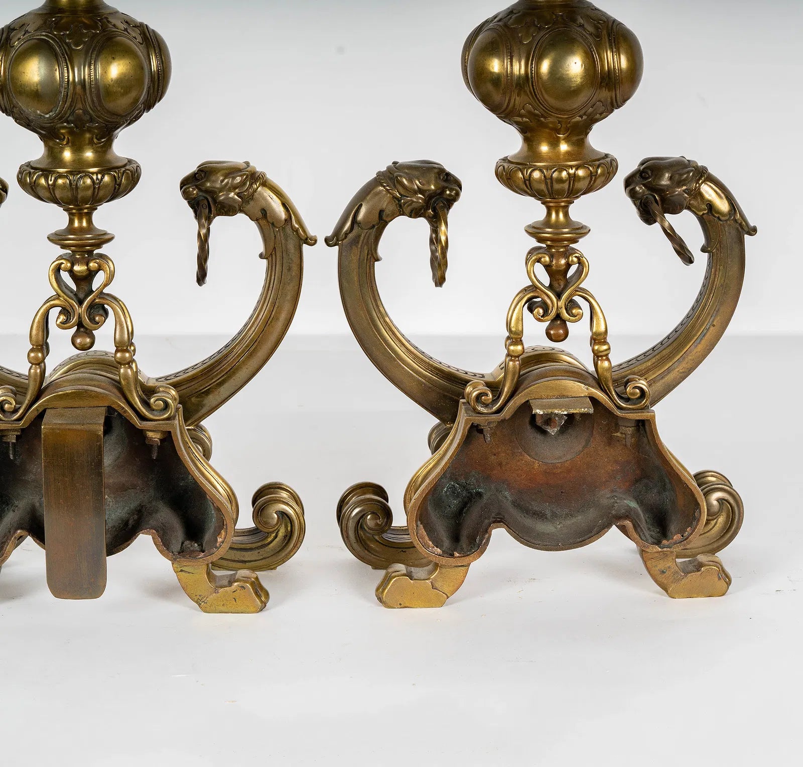 AA3-020: Pair of Early 19th Century English Regency Finely Crafted Brass Andirons