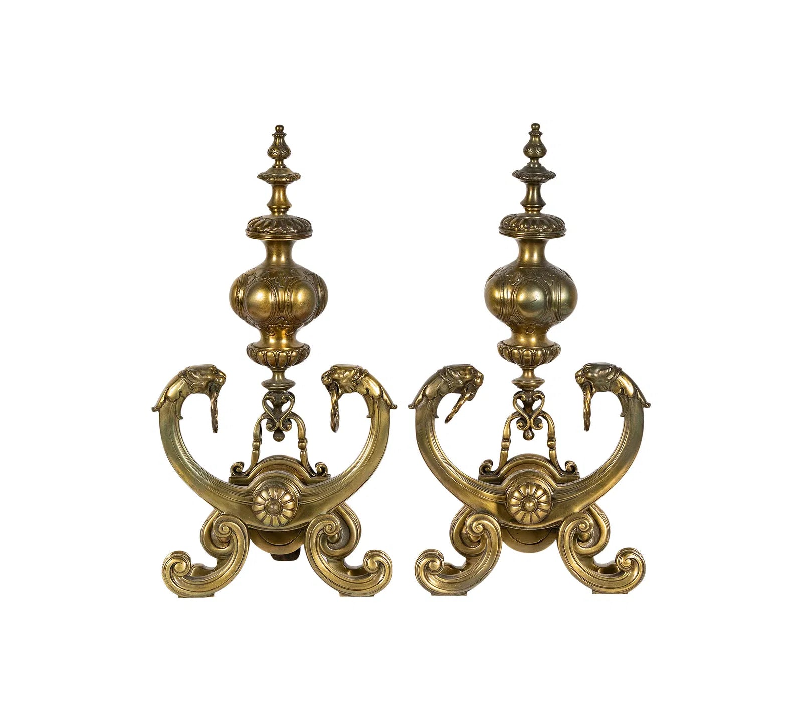 AA3-020: Pair of Early 19th Century English Regency Finely Crafted Brass Andirons