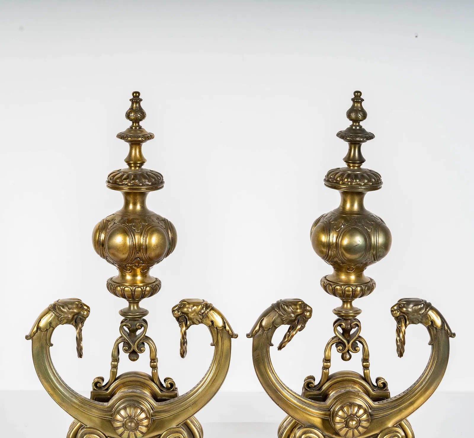 AA3-020: Pair of Early 19th Century English Regency Finely Crafted Brass Andirons