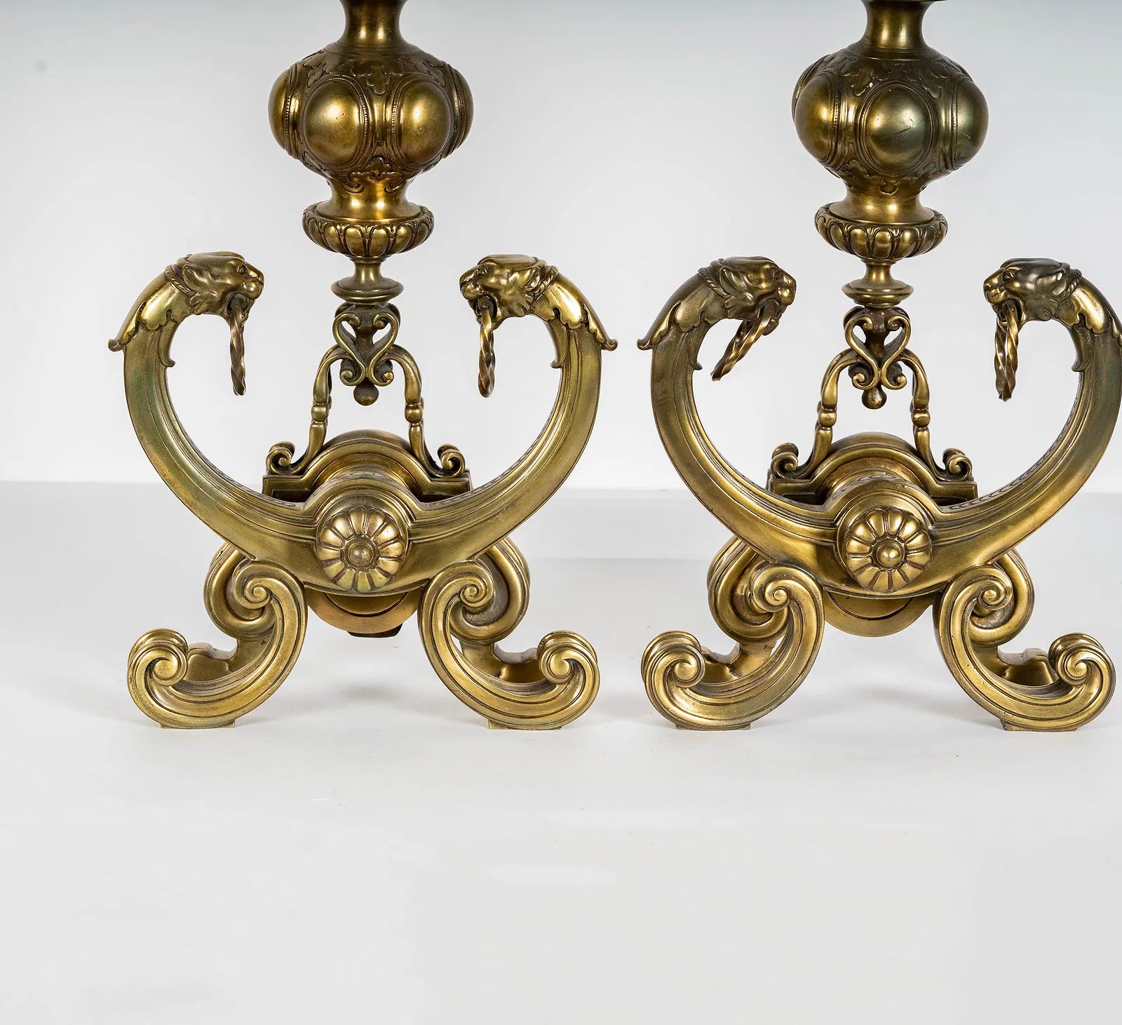 AA3-020: Pair of Early 19th Century English Regency Finely Crafted Brass Andirons