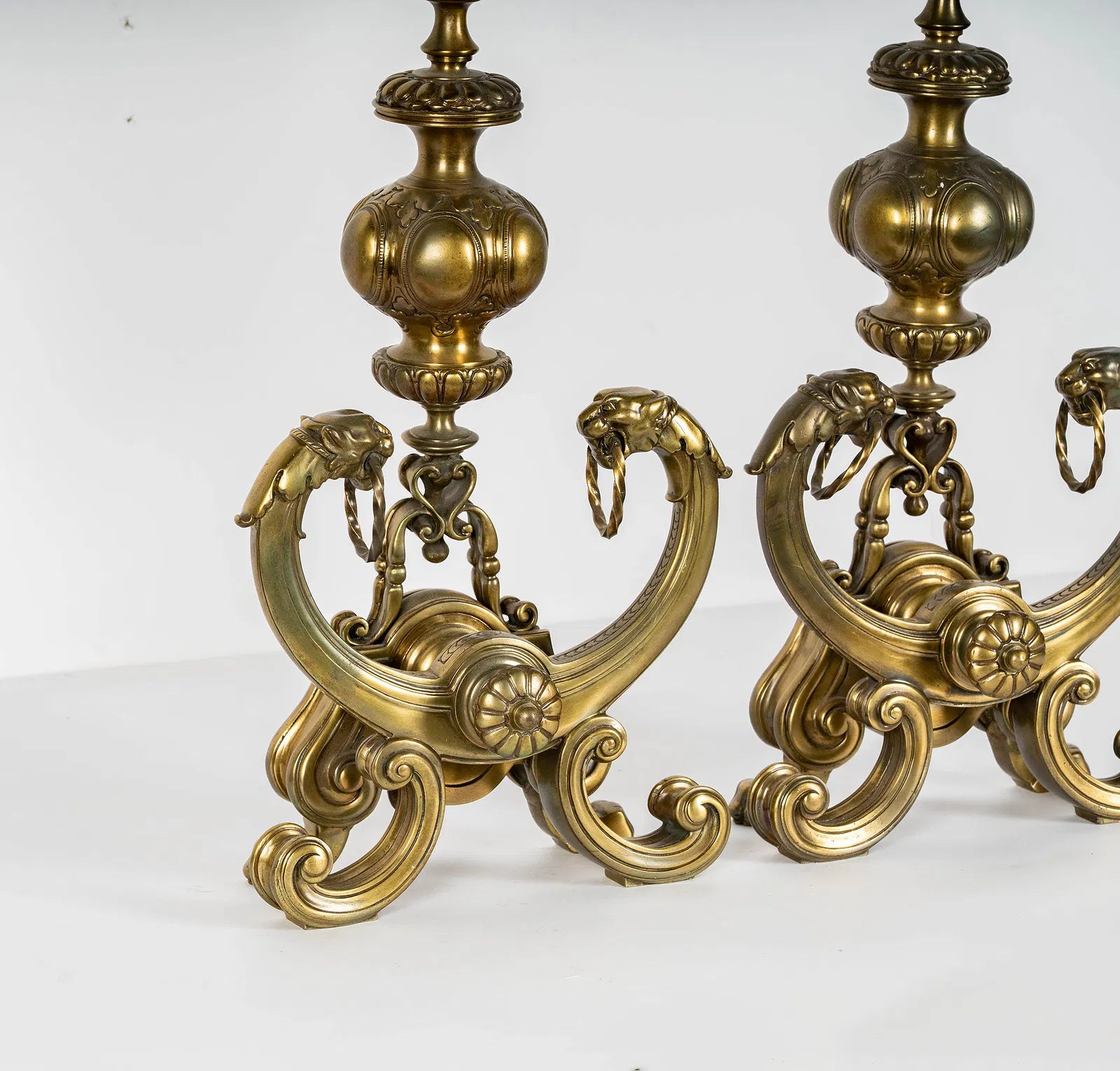 AA3-020: Pair of Early 19th Century English Regency Finely Crafted Brass Andirons