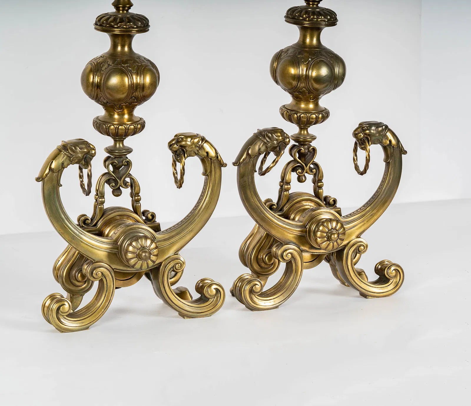 AA3-020: Pair of Early 19th Century English Regency Finely Crafted Brass Andirons