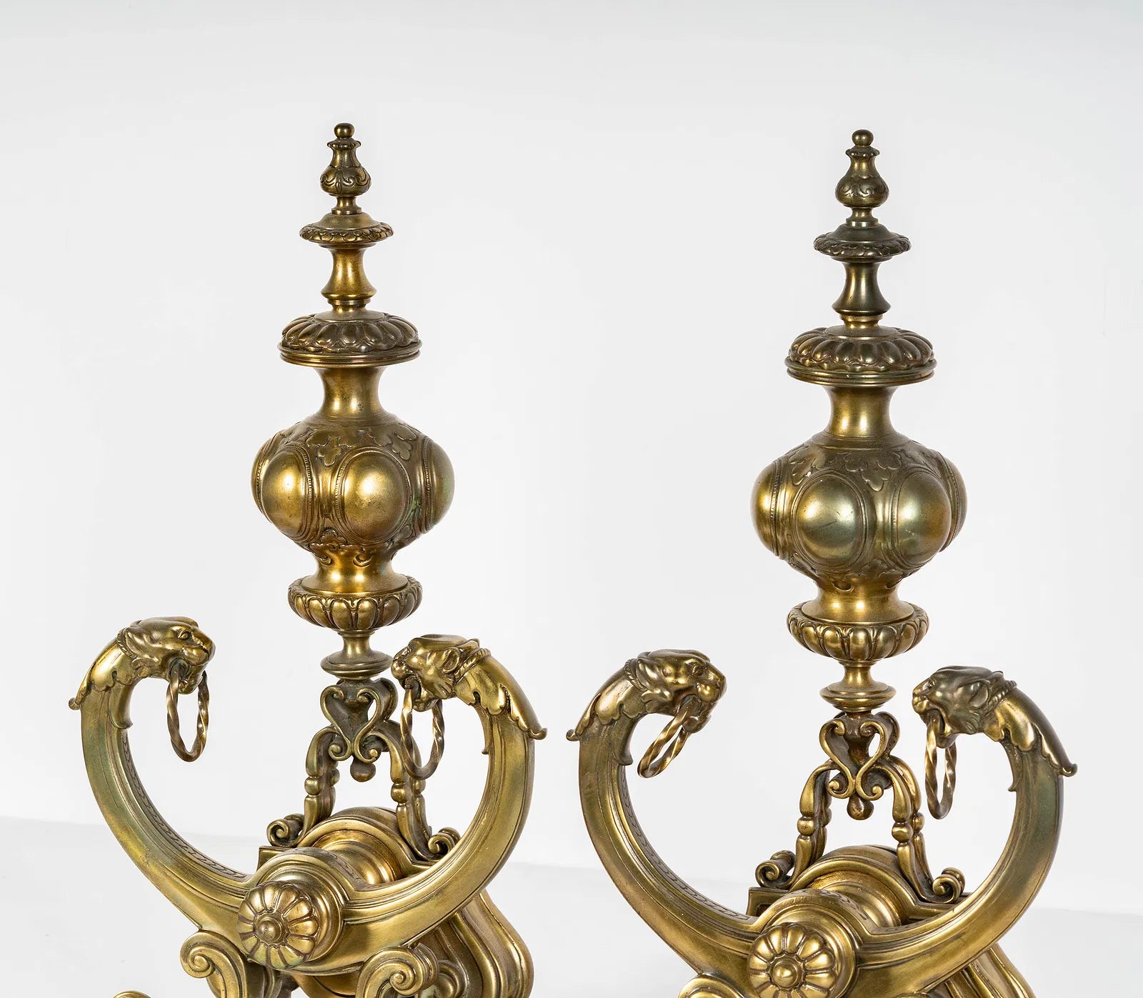AA3-020: Pair of Early 19th Century English Regency Finely Crafted Brass Andirons