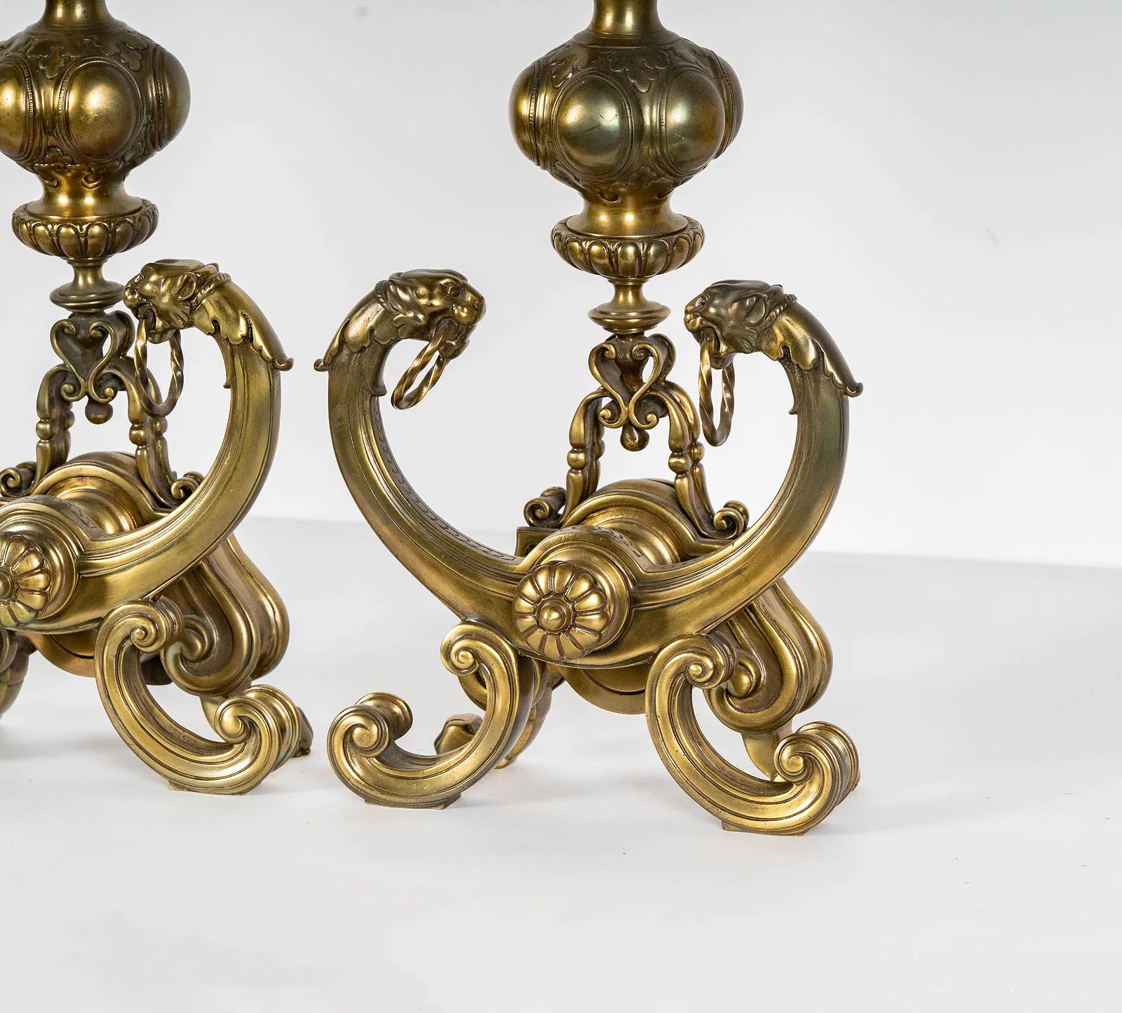 AA3-020: Pair of Early 19th Century English Regency Finely Crafted Brass Andirons
