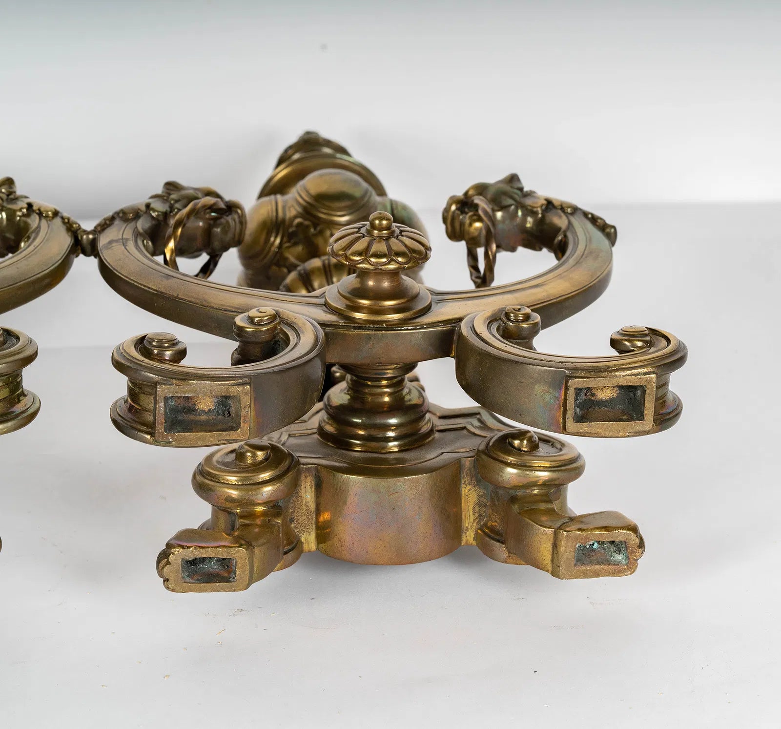 AA3-020: Pair of Early 19th Century English Regency Finely Crafted Brass Andirons