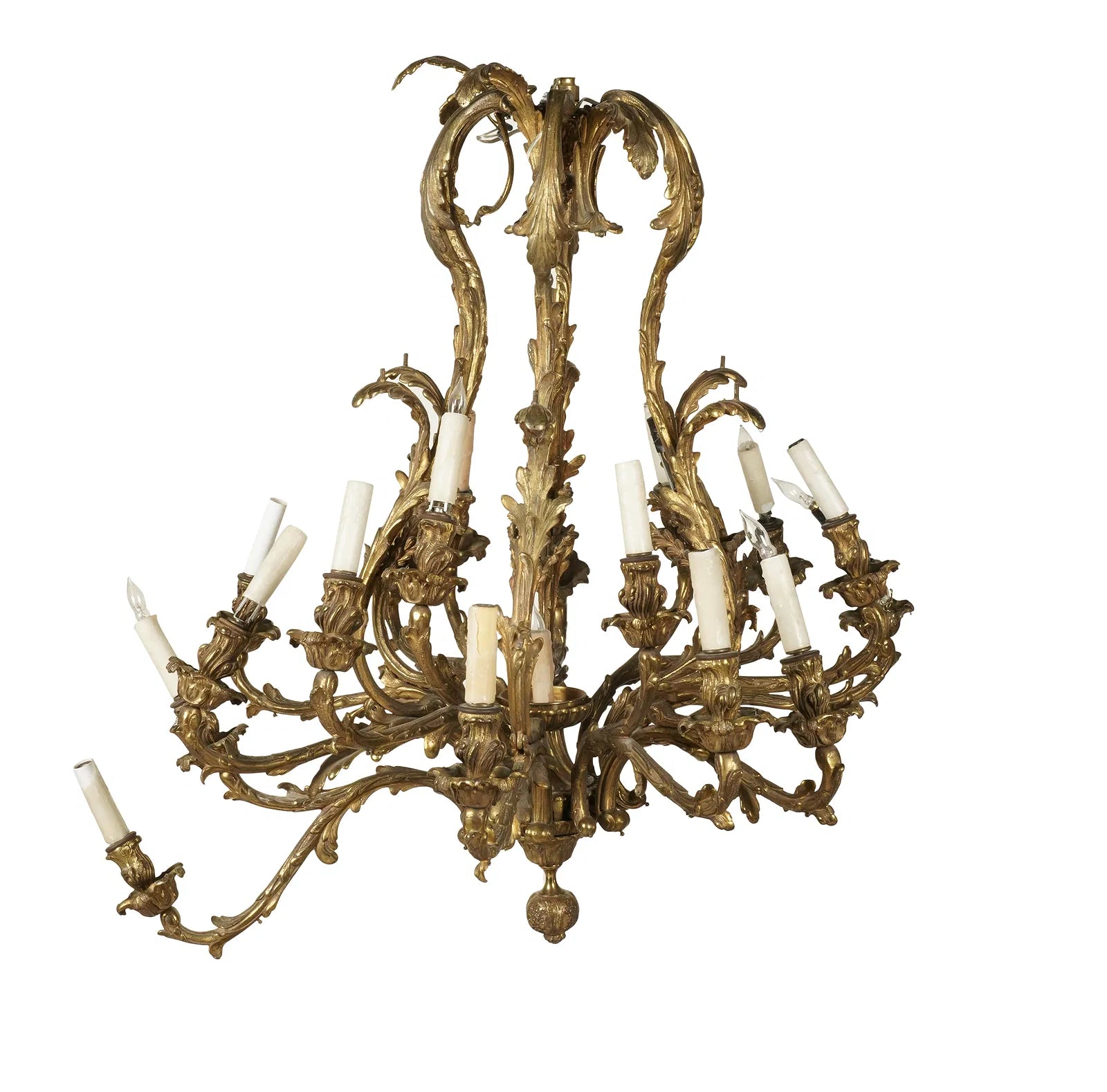 Antique Gilt Brass and Crystal Eighteen Light Rococo Chandelier | Work of Man