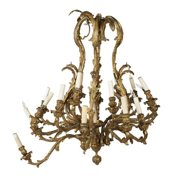 Antique Gilt Brass and Crystal Eighteen Light Rococo Chandelier | Work of Man