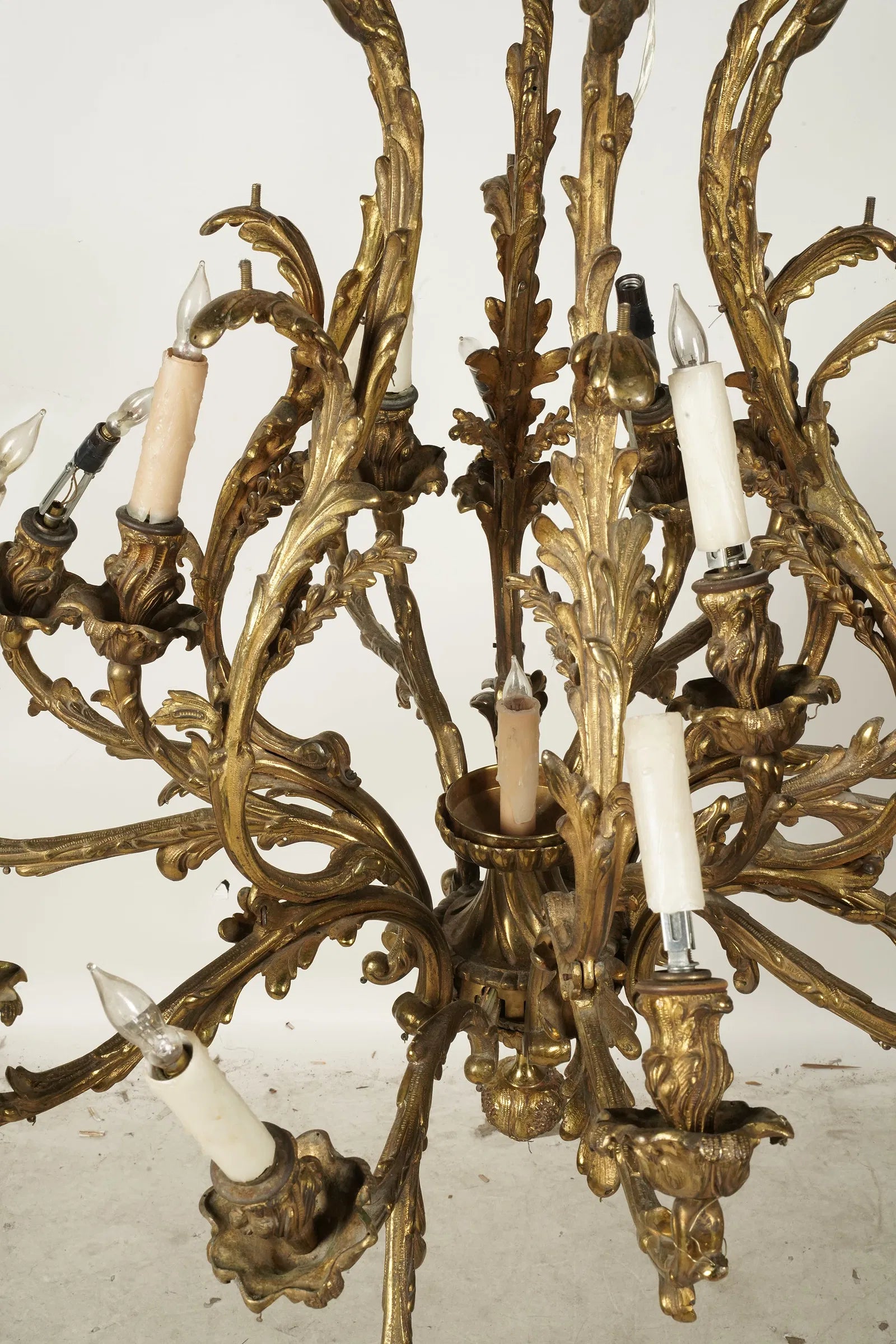 AL1-094: Antique Gilt Brass and Crystal Eighteen Light Rococo Chandelier