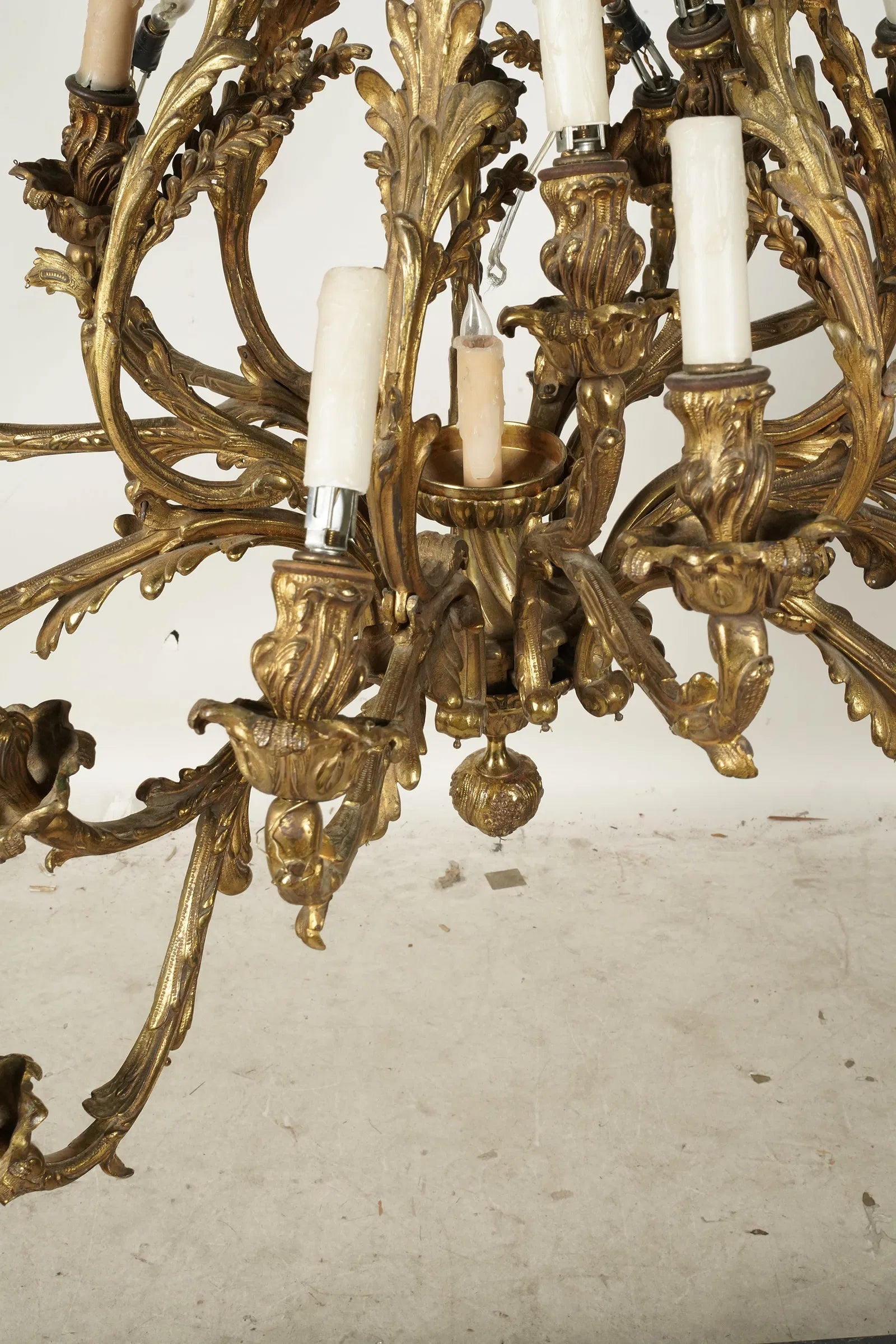 AL1-094: Antique Gilt Brass and Crystal Eighteen Light Rococo Chandelier