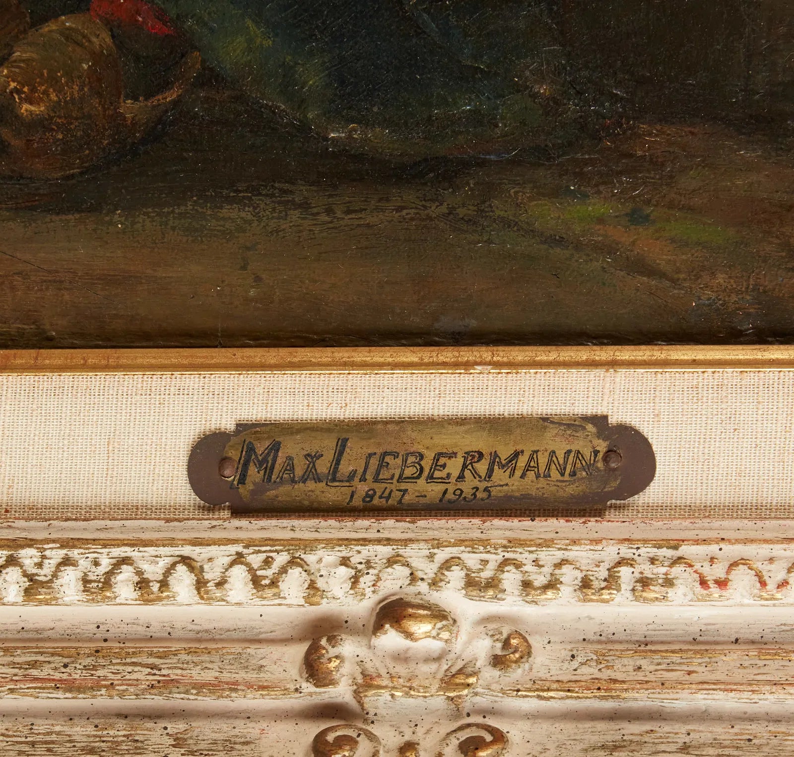 AW991:  Max Lieberman Oil on Board Painting Forlorn Woman at Curbside