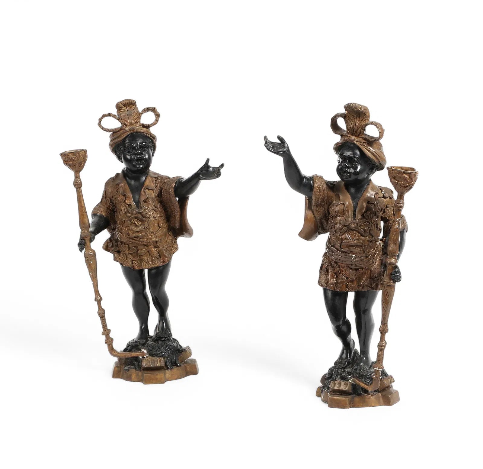 Antique Pair of Venetian Rococo Style Patinated Bronze Blackmoor Candle Holders | Work of Man