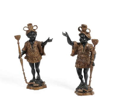 Antique Pair of Venetian Rococo Style Patinated Bronze Blackmoor Candle Holders | Work of Man
