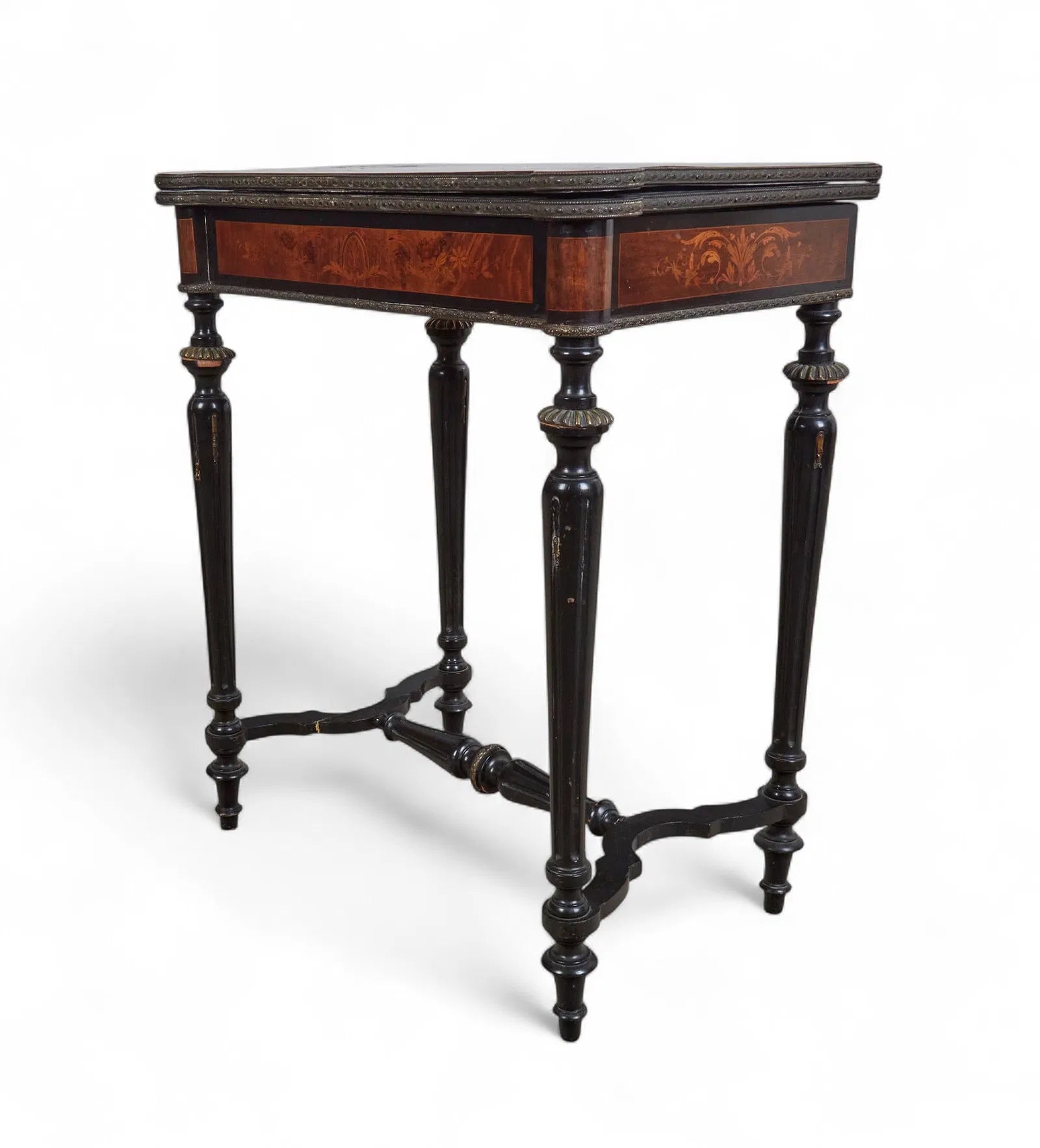 AF1-099: Antique French Napoleon III Inlaid Chess and Game Table With Gilt Bronze Mounts