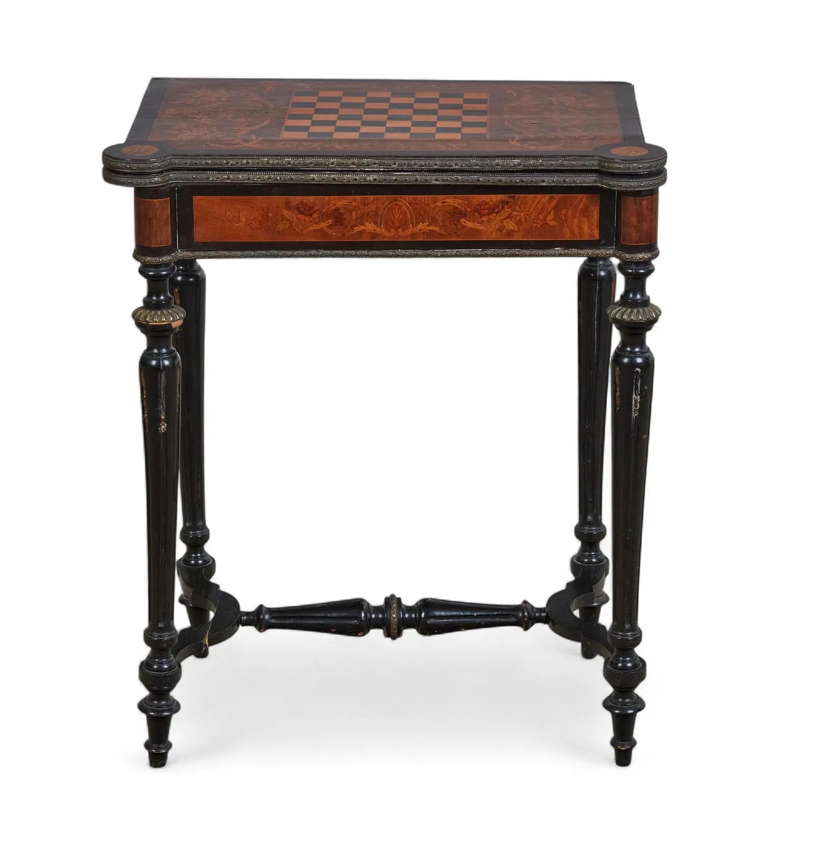 AF1-099: Antique French Napoleon III Inlaid Chess and Game Table With Gilt Bronze Mounts