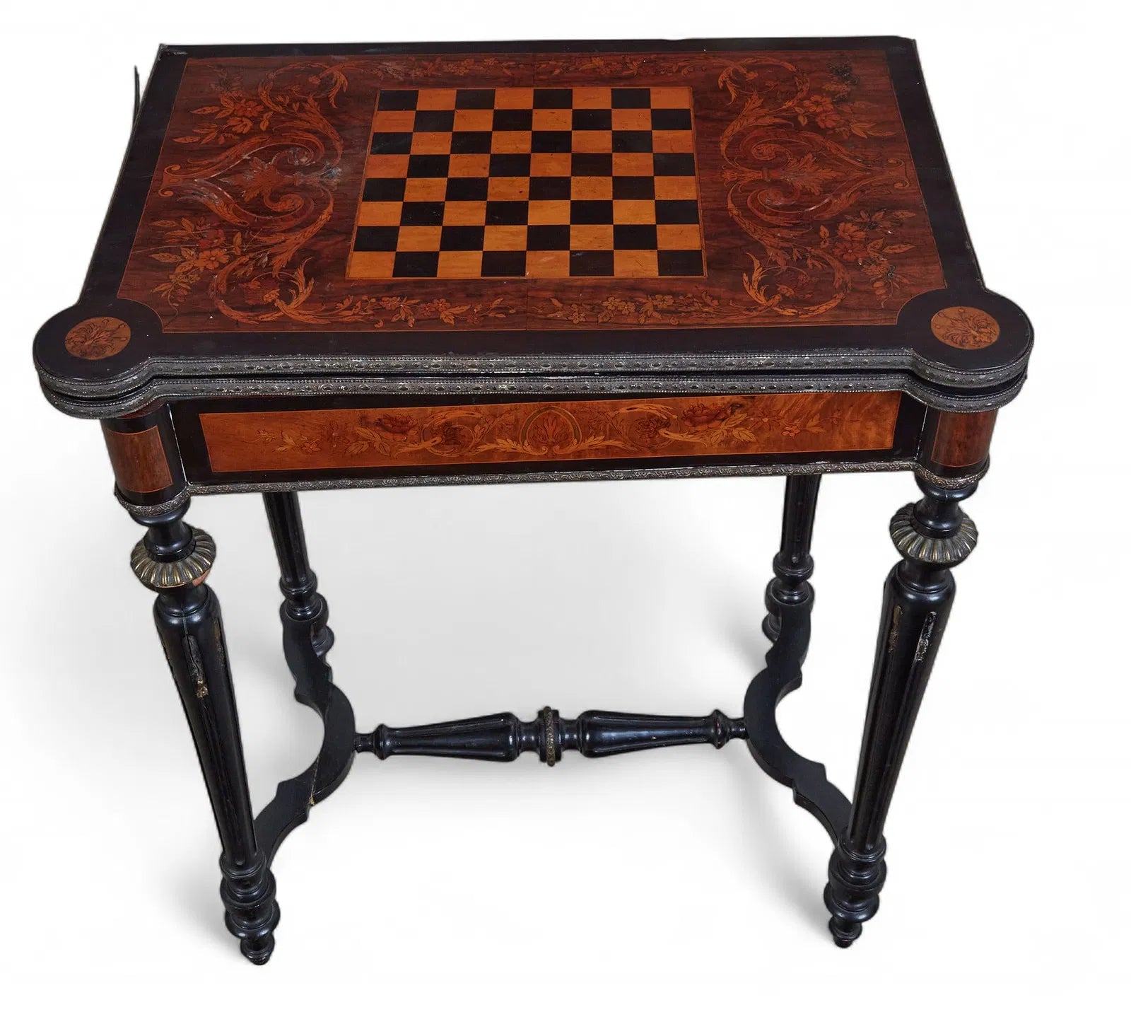 AF1-099: Antique French Napoleon III Inlaid Chess and Game Table With Gilt Bronze Mounts