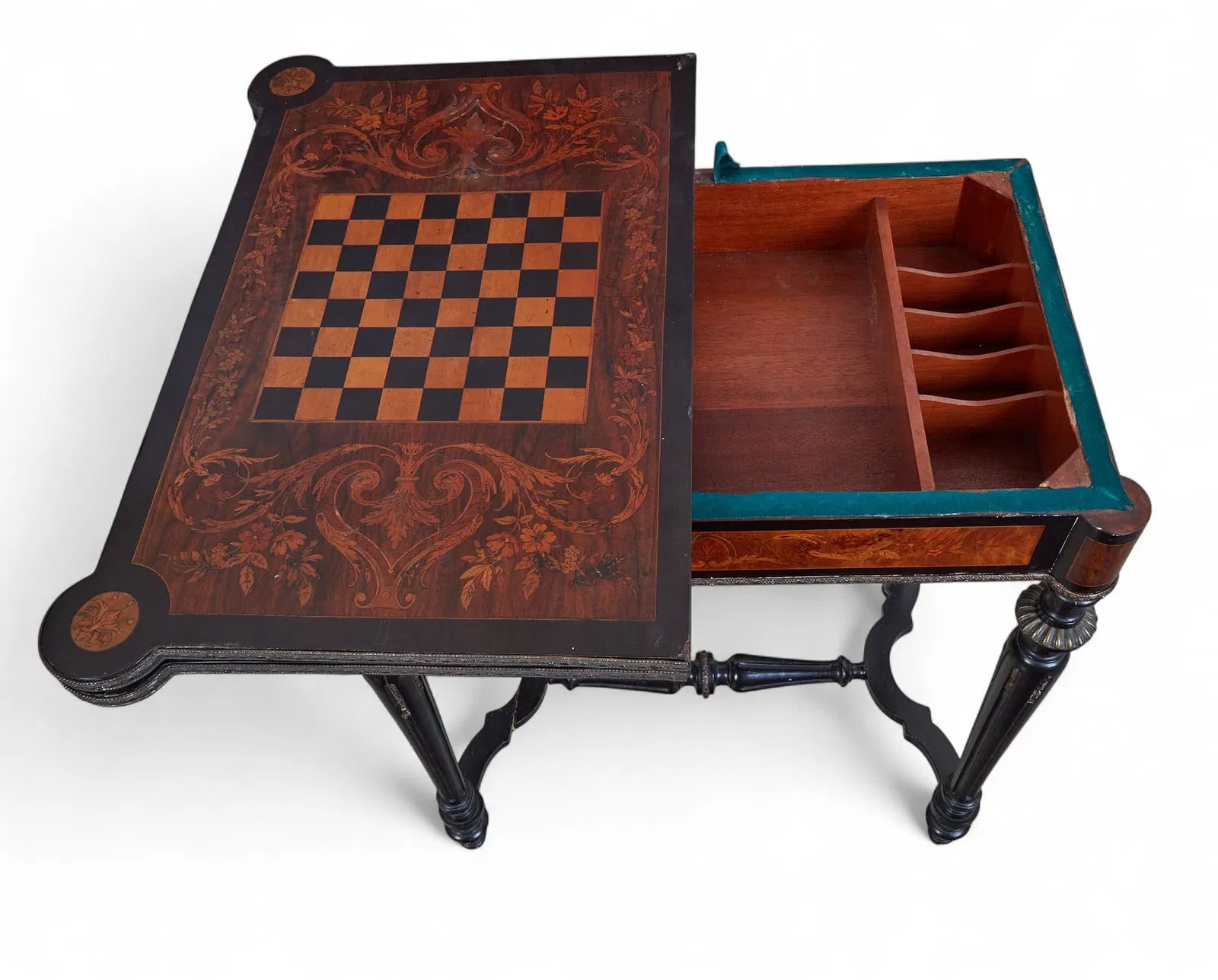 AF1-099: Antique French Napoleon III Inlaid Chess and Game Table With Gilt Bronze Mounts