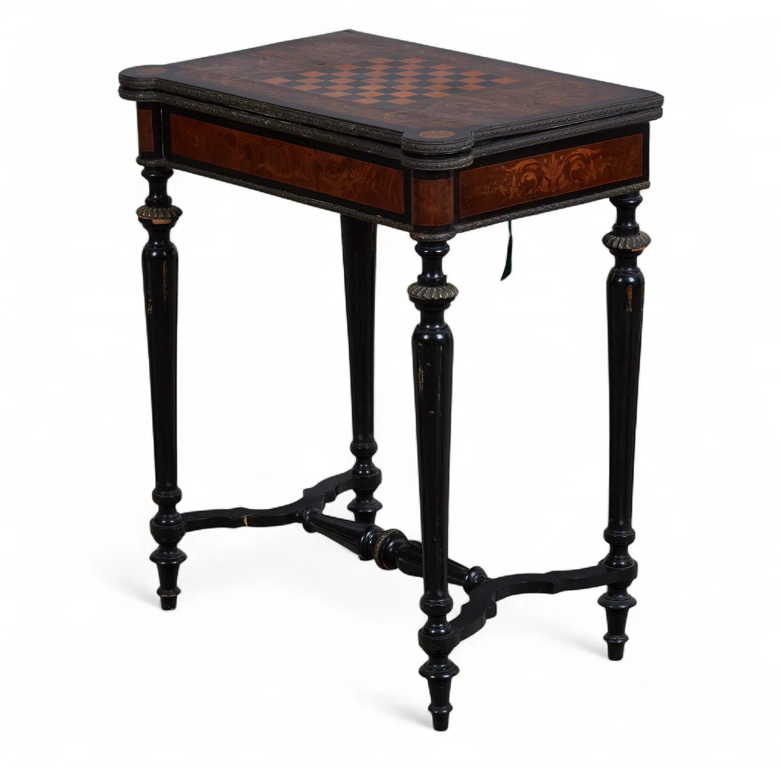 AF1-099: Antique French Napoleon III Inlaid Chess and Game Table With Gilt Bronze Mounts