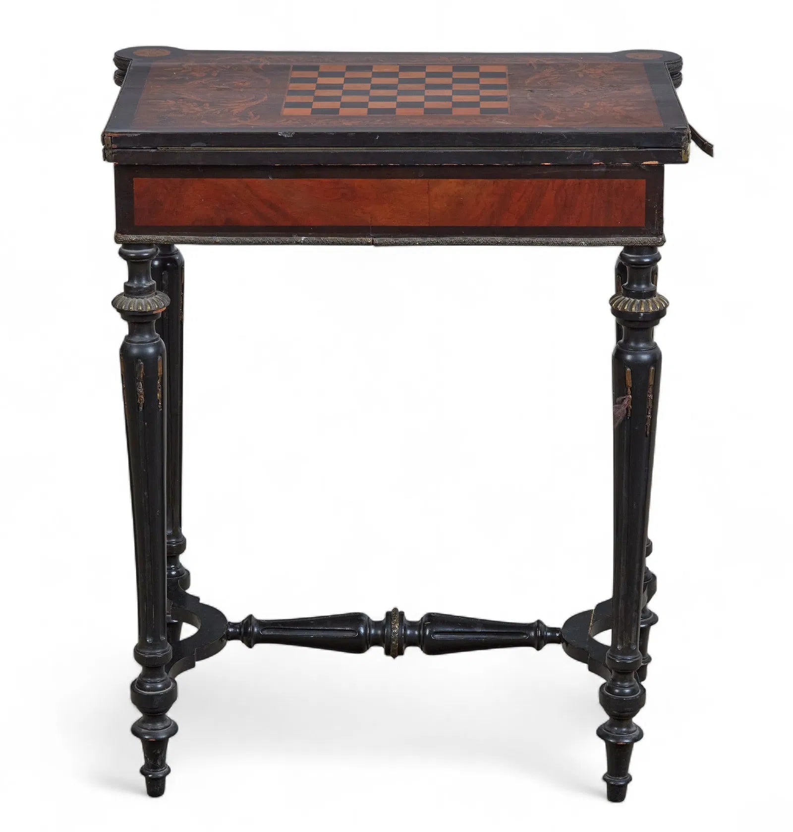 AF1-099: Antique French Napoleon III Inlaid Chess and Game Table With Gilt Bronze Mounts
