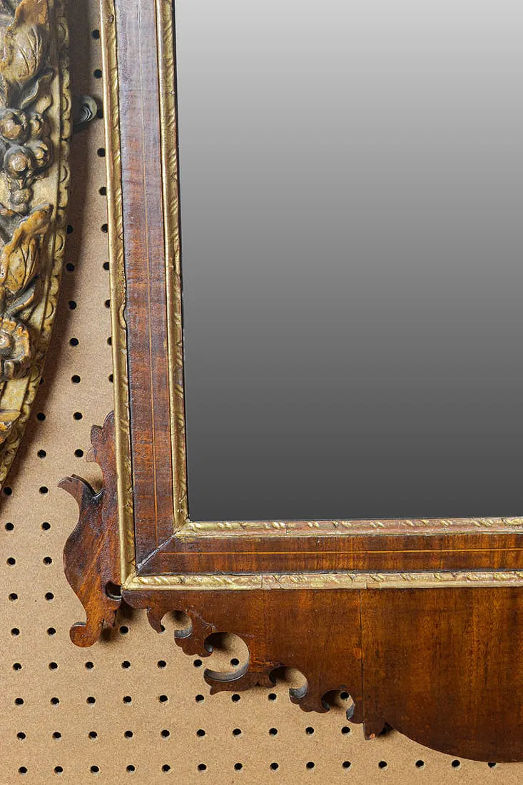 AF7-007: Antique American Federal Partial Gilt Mahogany Mirror Circa 1800