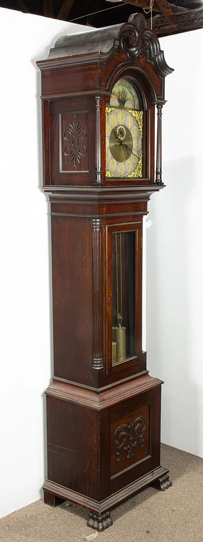 TK1-016: Antique Bigelow and Kennard Mahogany Tall Case Clock Late 19th Century