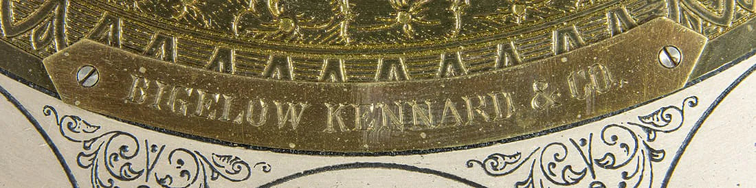 TK1-016: Antique Bigelow and Kennard Mahogany Tall Case Clock Late 19th Century