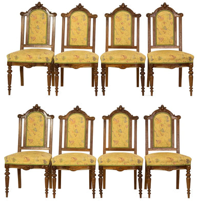 Antique French Victorian Carved Walnut Dining Chairs Set of Eight | Work of Man