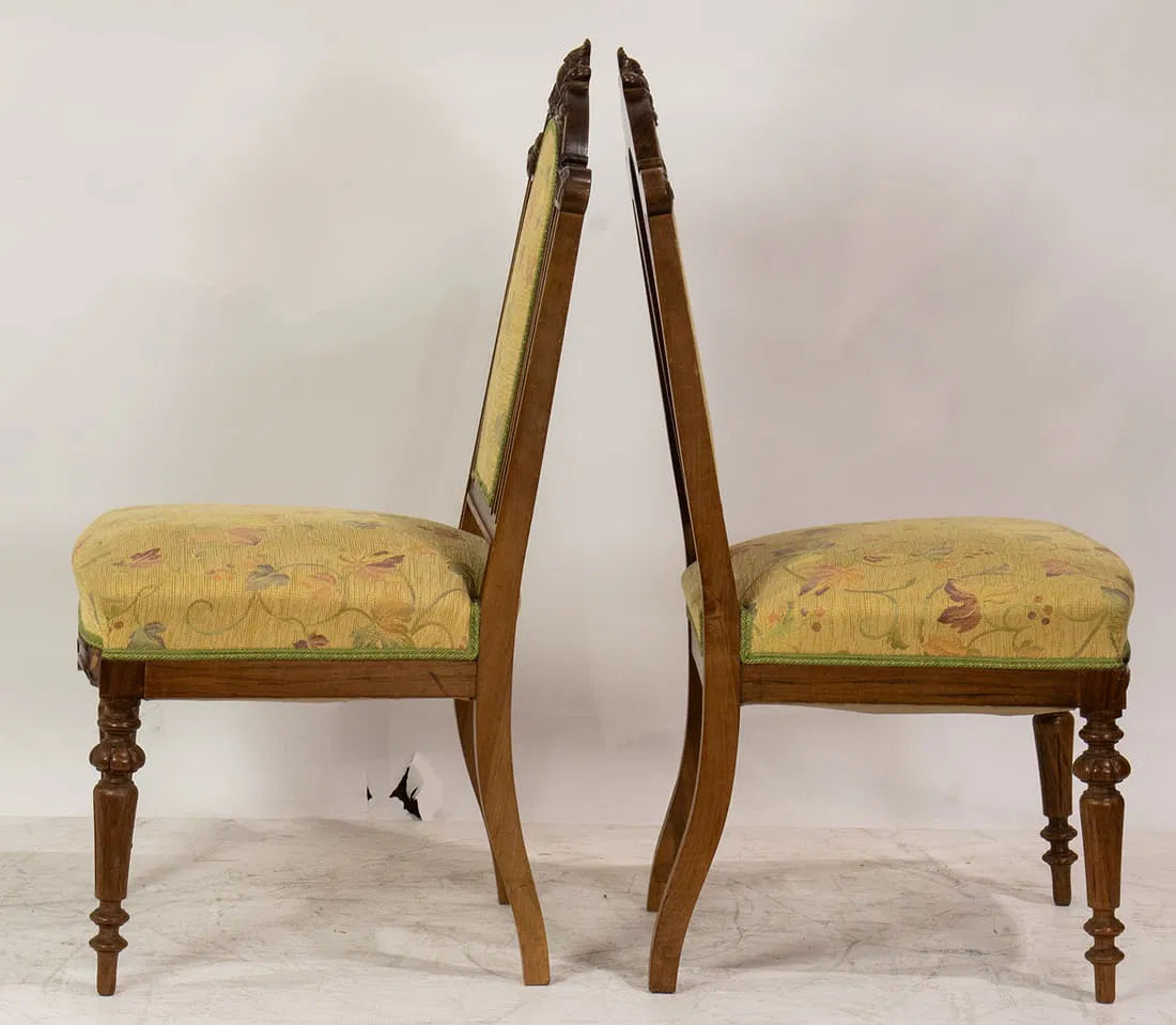 AF2-193: Antique French Victorian Carved Walnut Dining Chairs Set of Eight Circa 1880