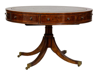 Antique English Regency Yew Wood Drum Rent Table Circa 1810 | Work of Man