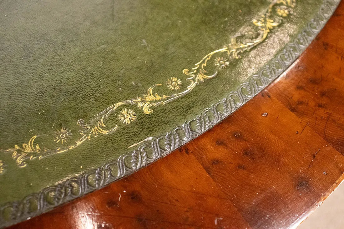 AF1-166: Antique English Regency Yew Wood Drum Rent Table Circa 1920's