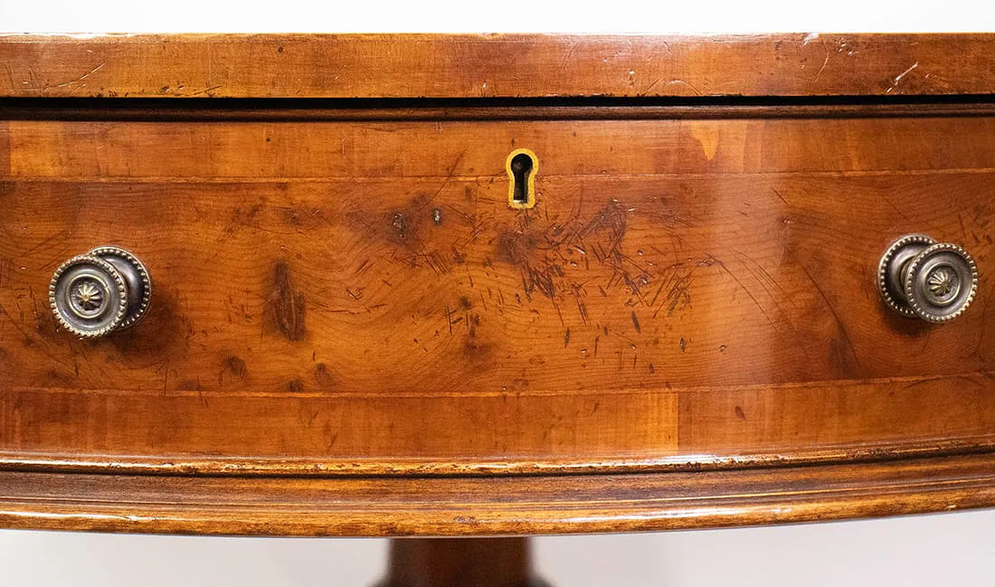 AF1-166: Antique English Regency Yew Wood Drum Rent Table Circa 1920's