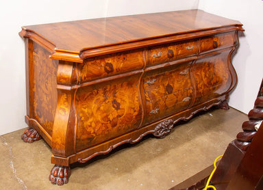 Dutch Rococo Style Floral Marquetry Bombe Form Dining Room Buffet | Work of Man