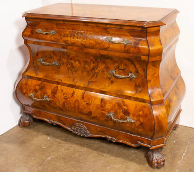 Dutch Rococo Style Floral Marquetry Bombe Chest of Drawers | Work of Man