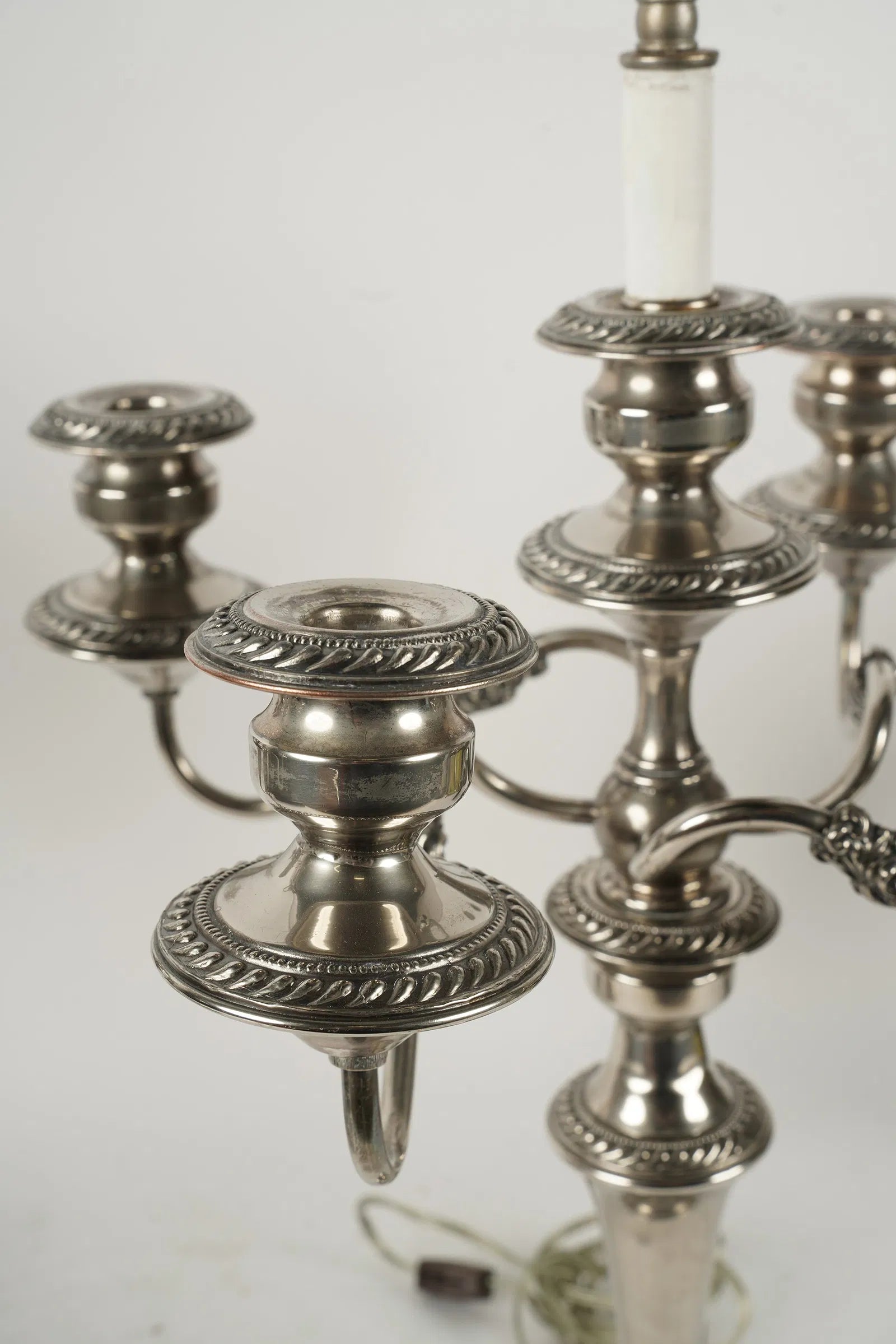 AL2-055: Antique Pair of Circa 1900 Sheffield Plated Candelabra Converted to Table Lamps