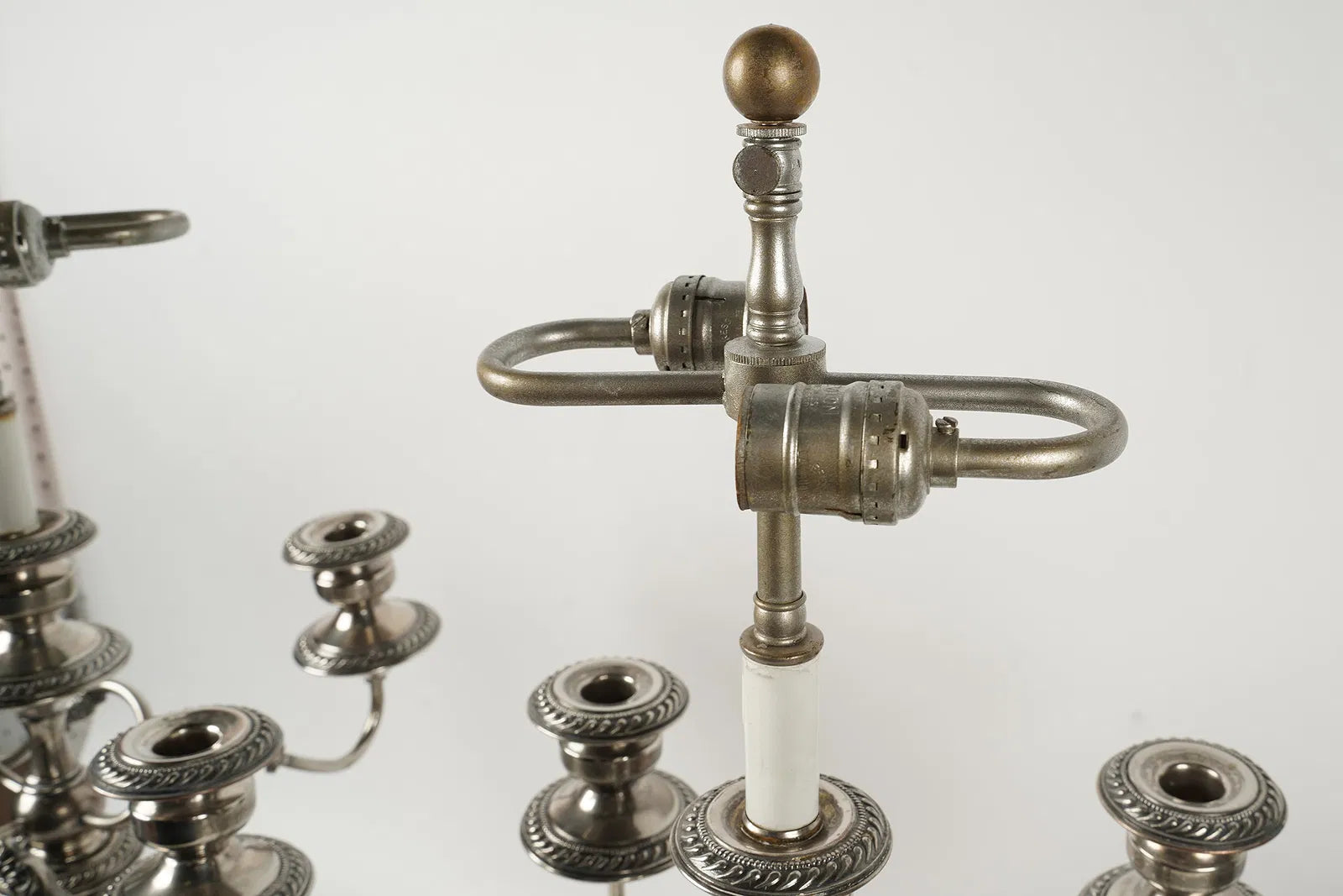 AL2-055: Antique Pair of Circa 1900 Sheffield Plated Candelabra Converted to Table Lamps