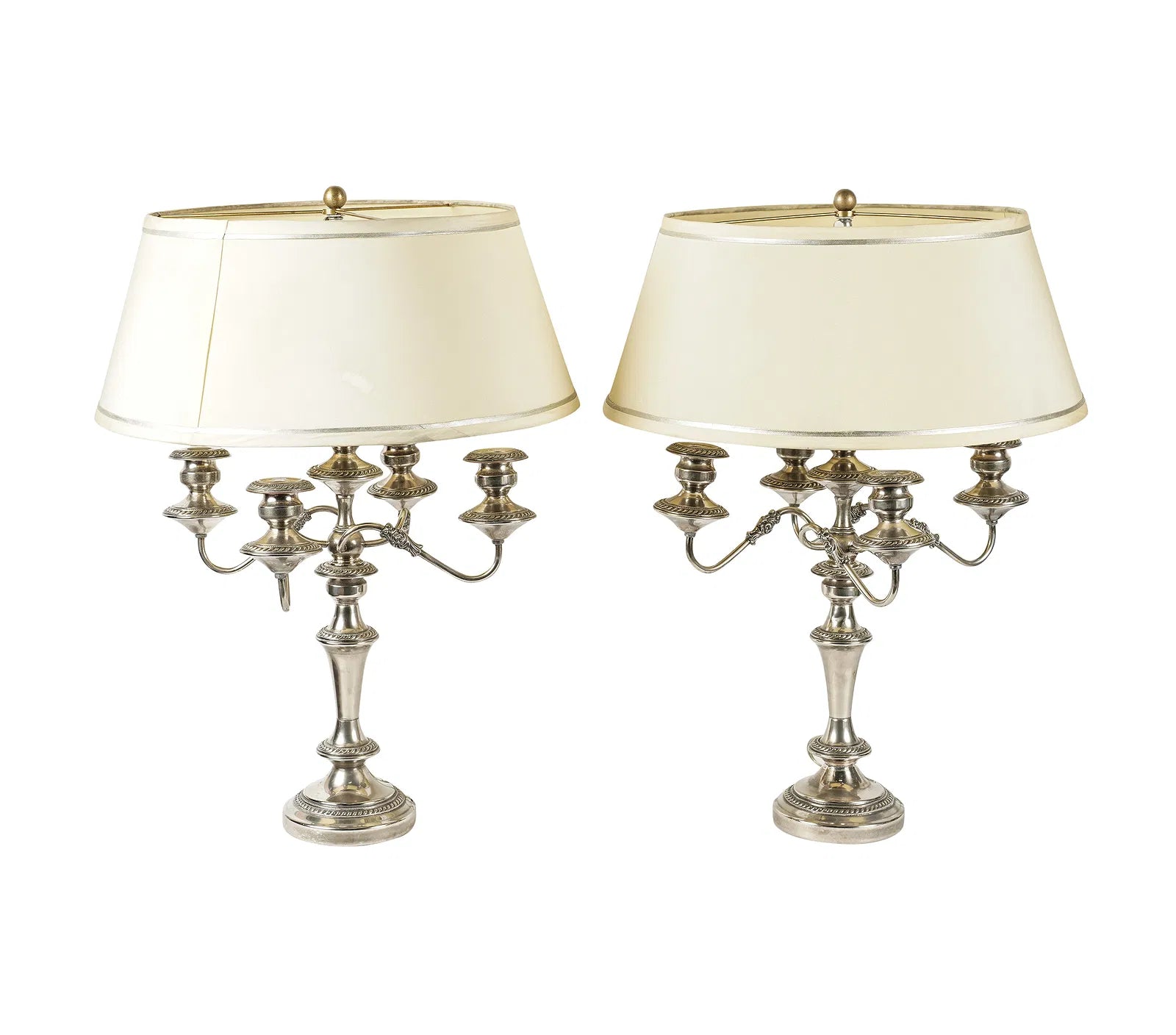 Antique Pair of Circa 1900 Sheffield Plated Candelabra Converted to Table Lamps | Work of Man