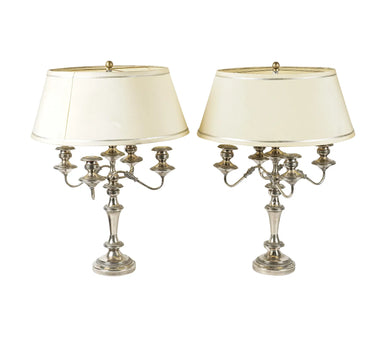 Antique Pair of Circa 1900 Sheffield Plated Candelabra Converted to Table Lamps | Work of Man