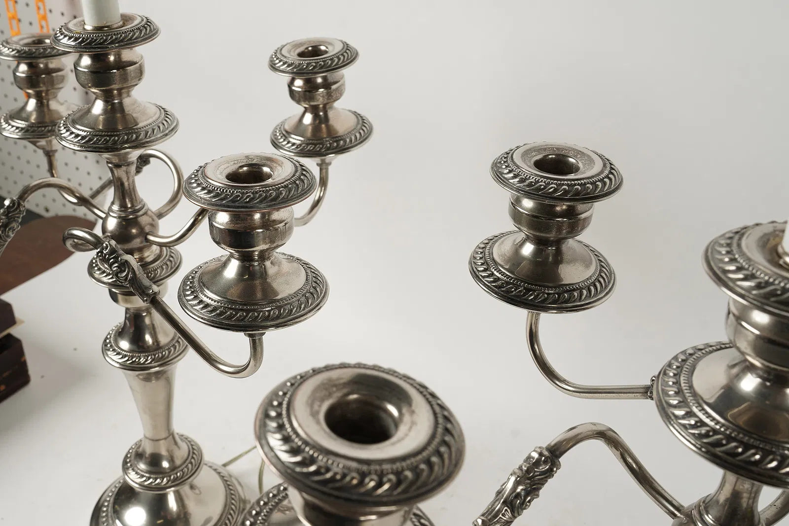 AL2-055: Antique Pair of Circa 1900 Sheffield Plated Candelabra Converted to Table Lamps