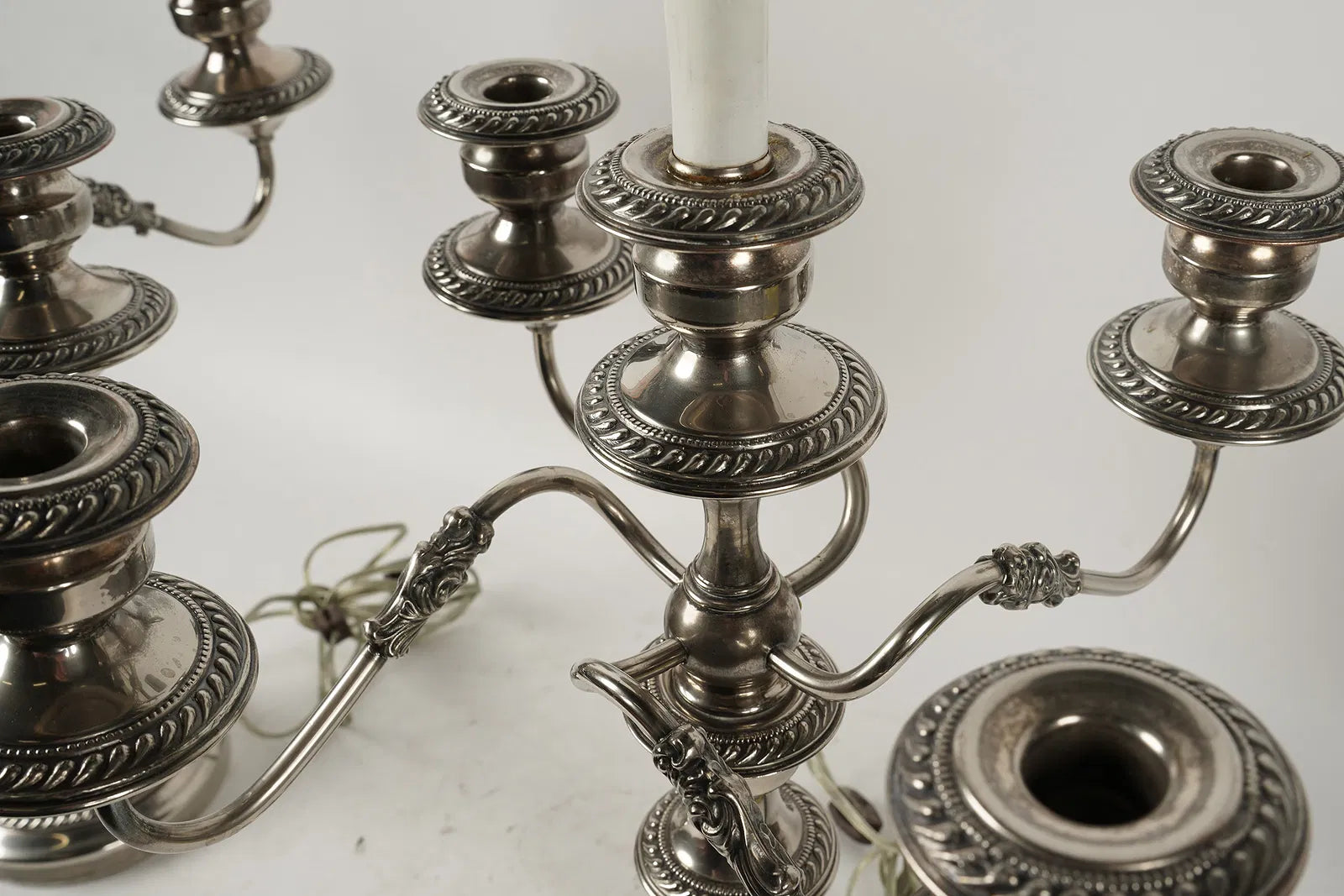 AL2-055: Antique Pair of Circa 1900 Sheffield Plated Candelabra Converted to Table Lamps