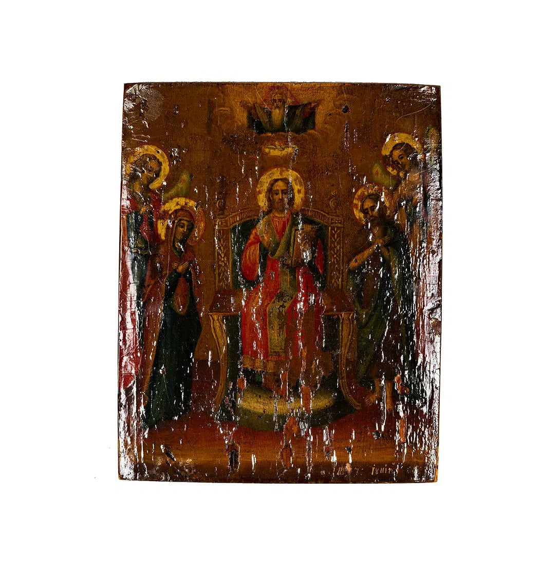 AW190: Antique Russian Icon on Wood Panel 18th Century