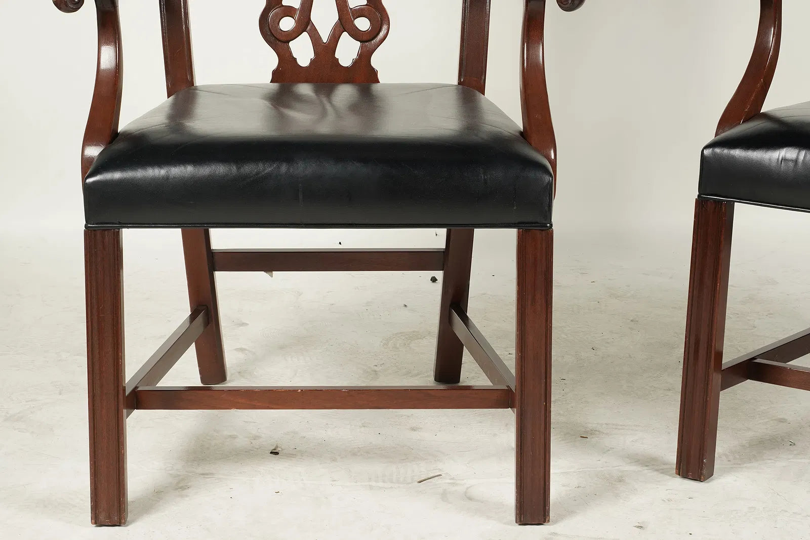 AF2-096: Vintage Pair of English Chippendale Style Carved Mahogany Arm Chairs