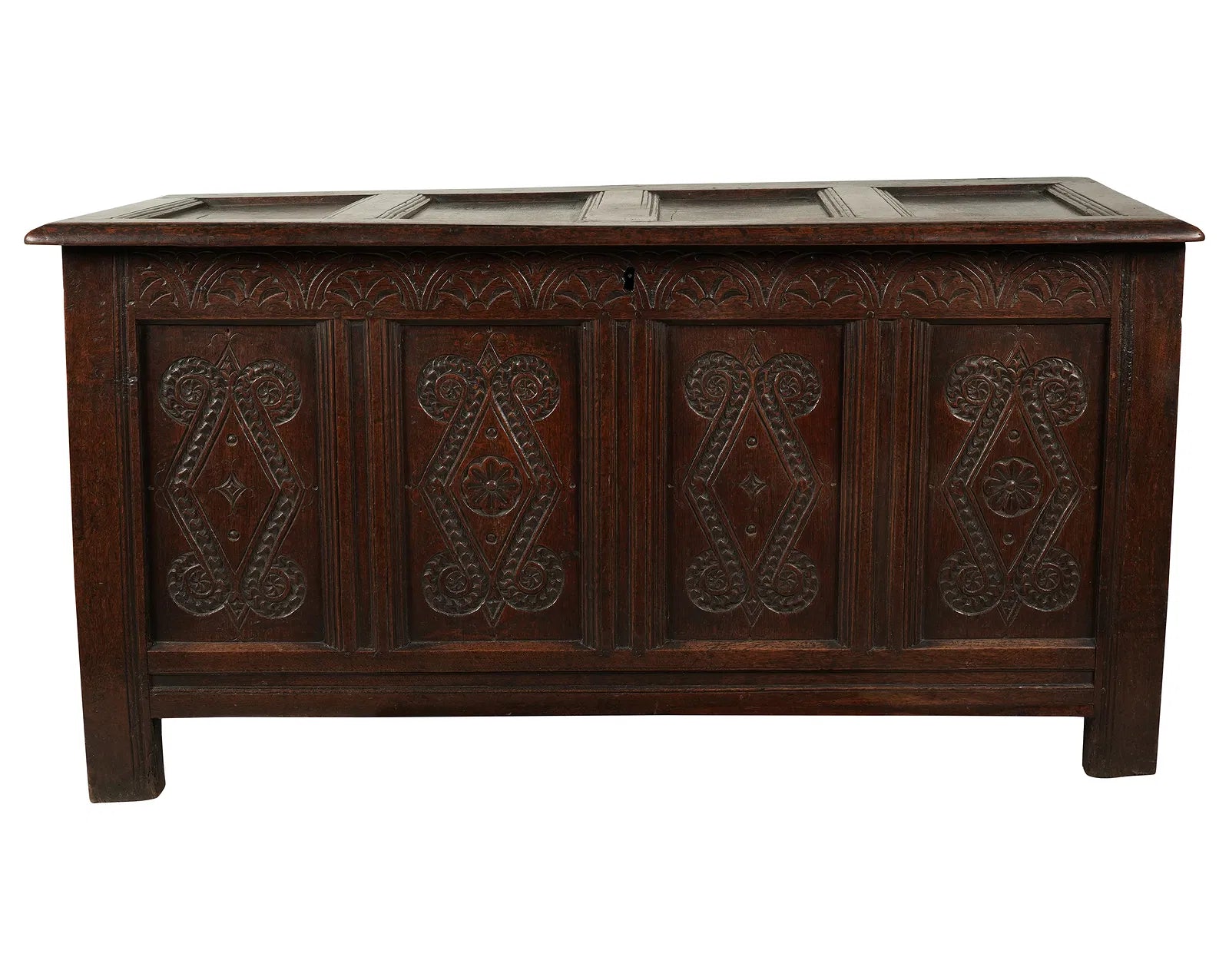 AF4-044: Antique Carved Oak Jacobean Blanket Chest Early 19th Century
