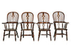 Antique Yew Wood & Elm American Sack Back Windsor Armchairs Set of Four Mid 19th Century | Work of Man